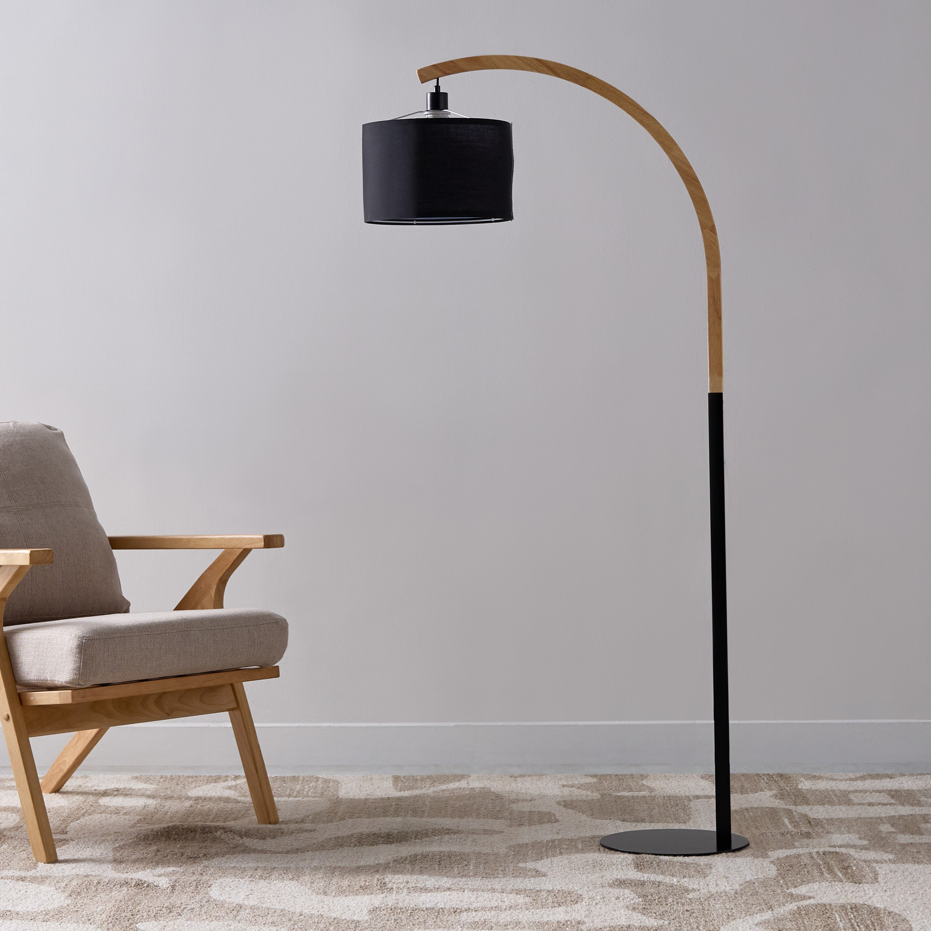 مصباح أرضي معدن وخشب بغطاء قماش من تايلر - 30x160 سم-hbxhomeware-hbxlivingroom-image-1