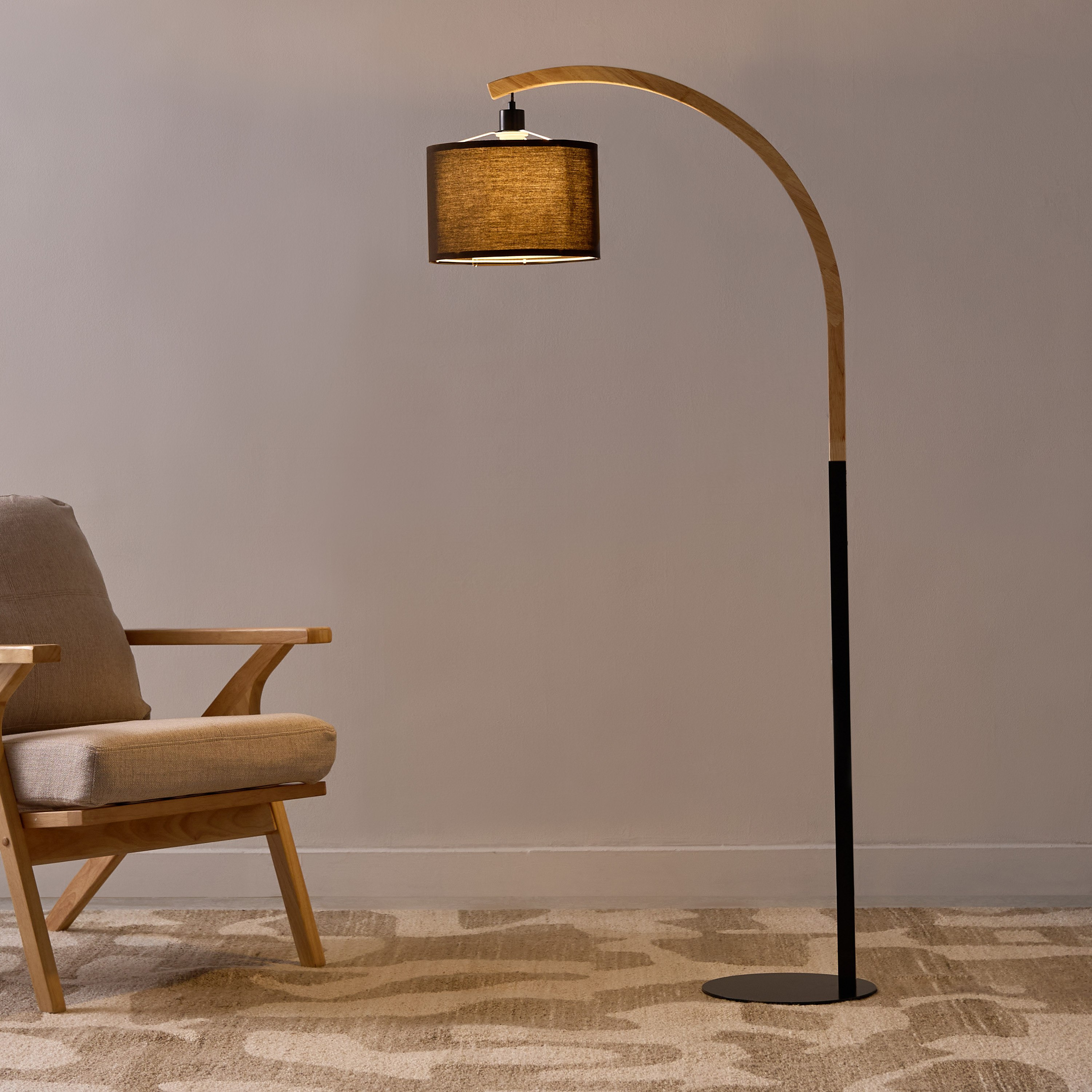 مصباح أرضي معدن وخشب بغطاء قماش من تايلر - 30x160 سم-hbxhomeware-hbxlivingroom-image-2