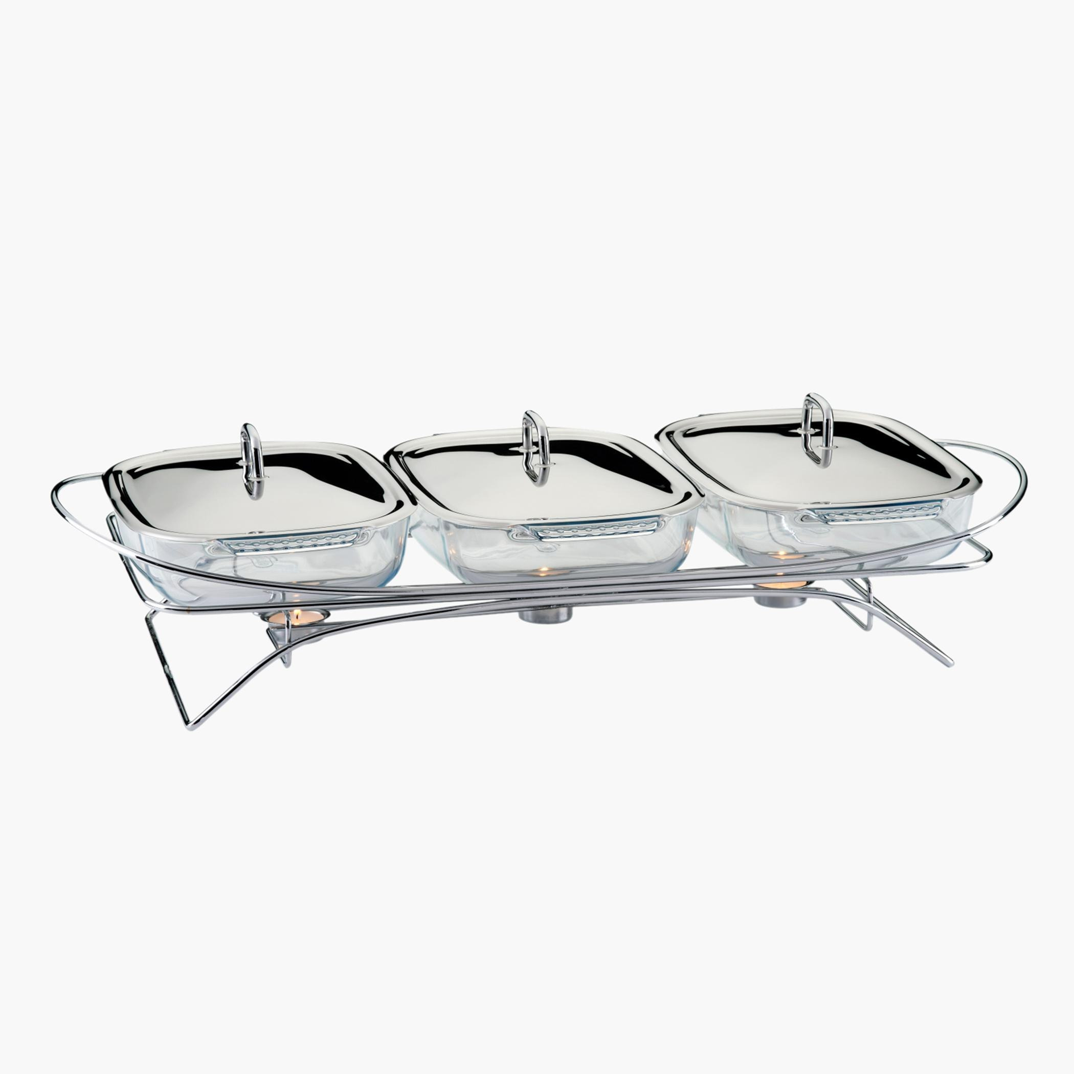 Feast 3-Piece Steel Food Warmer Set - 1.5 L-hbxdecorandfurnishings-tabletop-serveware-image-1