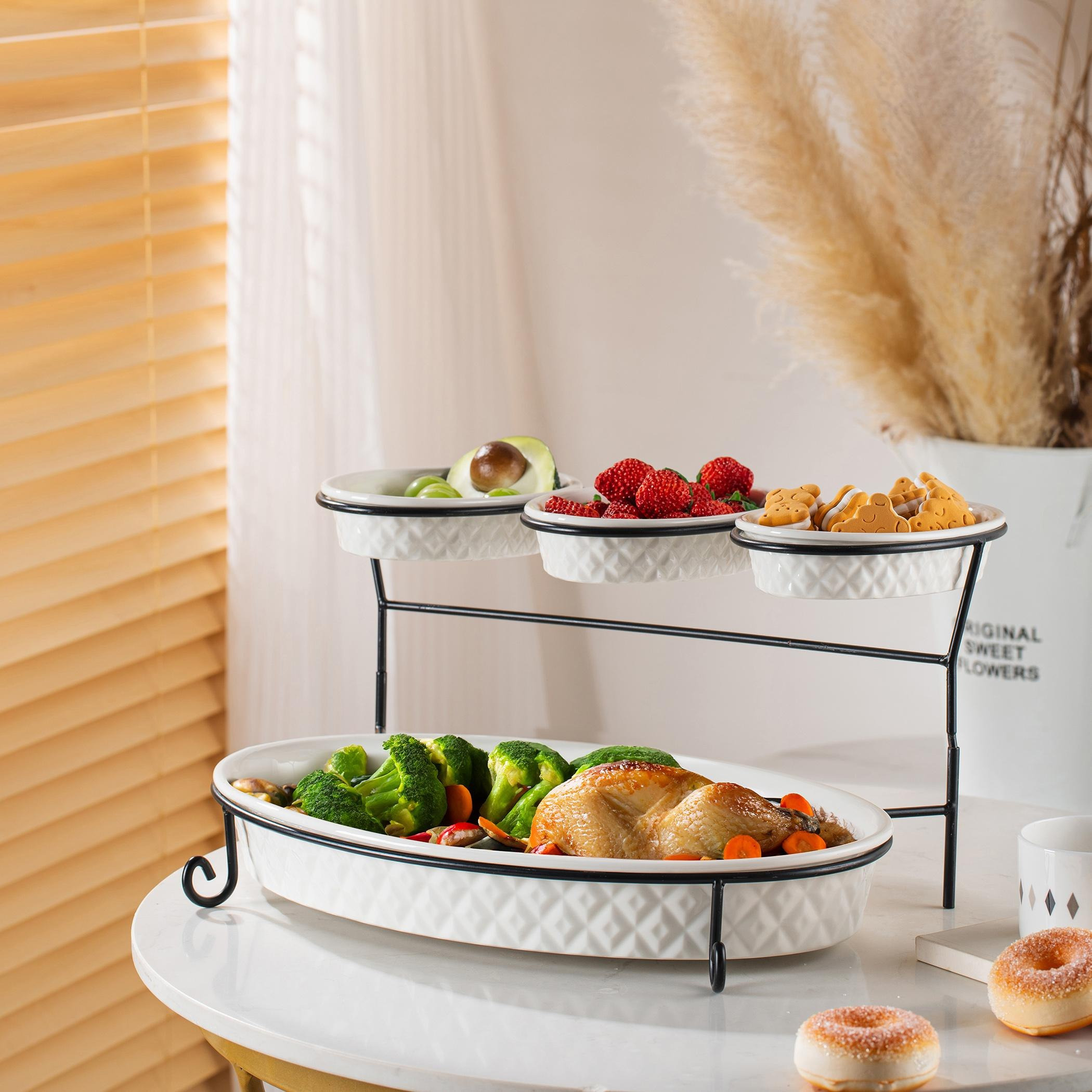 طقم تقديم بيضاوي طبقتين - فيست-hbxdecorandfurnishings-tabletop-serveware-image-1
