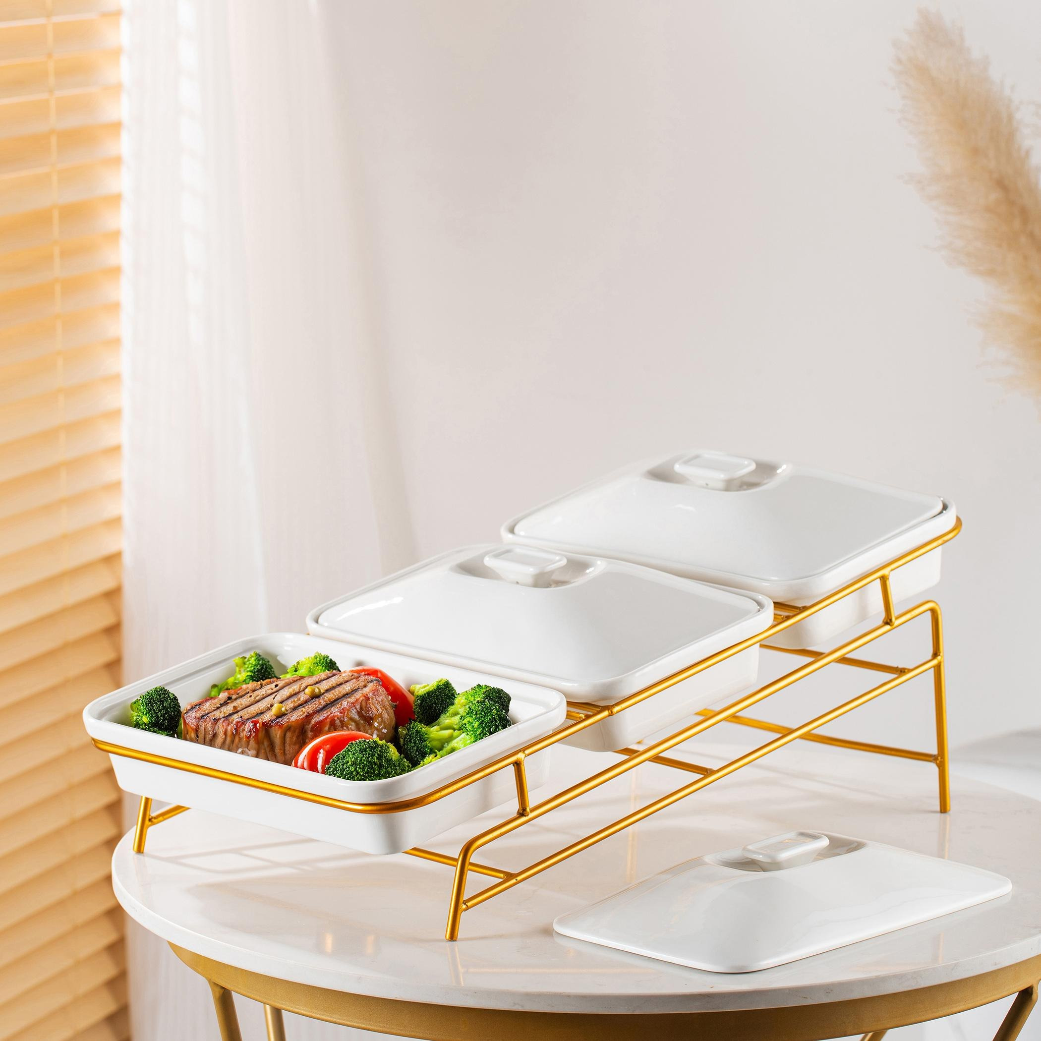 طقم أوعية 3 طبقات مع حامل - فيست-hbxdecorandfurnishings-tabletop-serveware-image-1