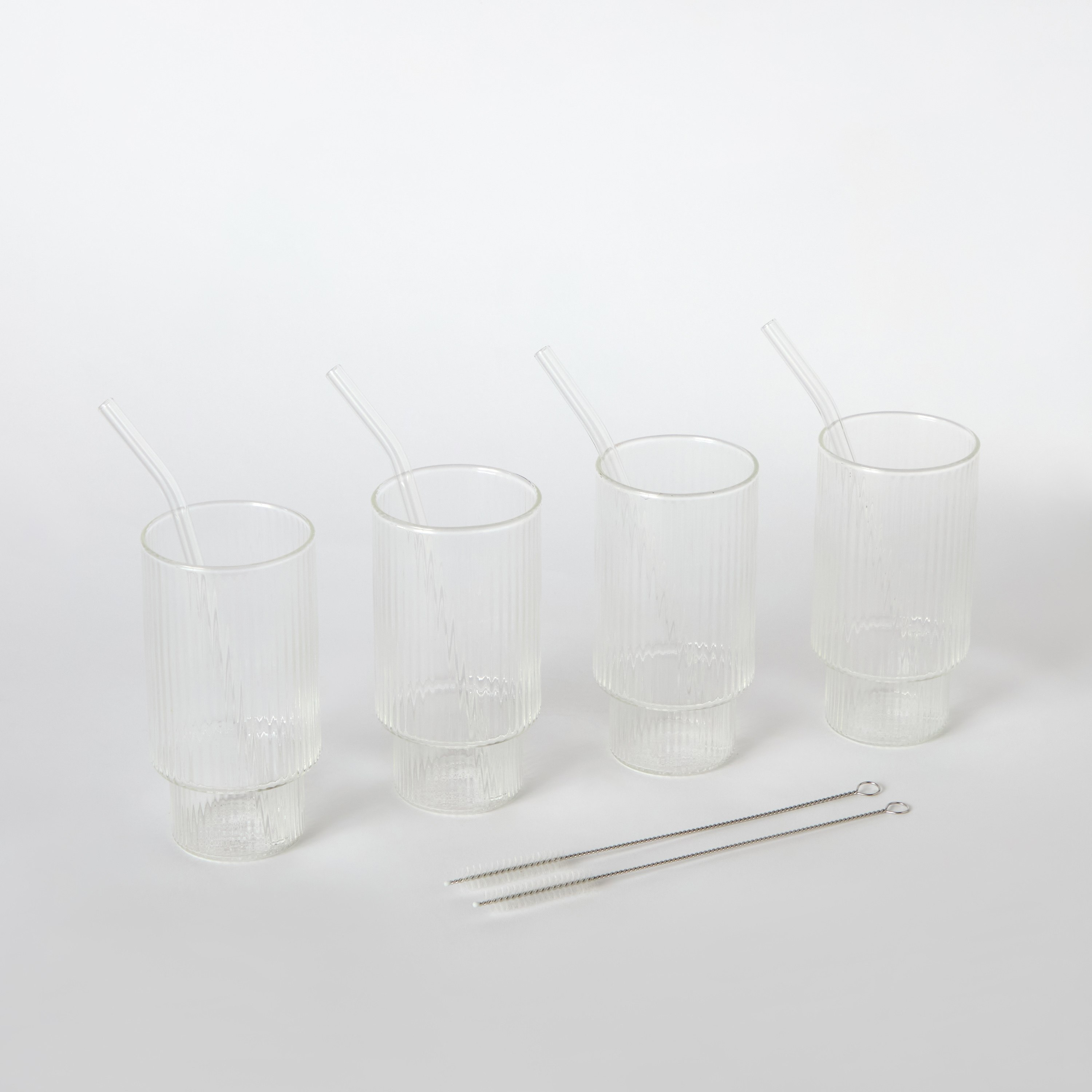 طقم أكواب شرب مضلعة 4 قطع مع قشّات زجاج وفرشاة من زين - 450 مل-hbxhomeware-hbxkitchen-image-6