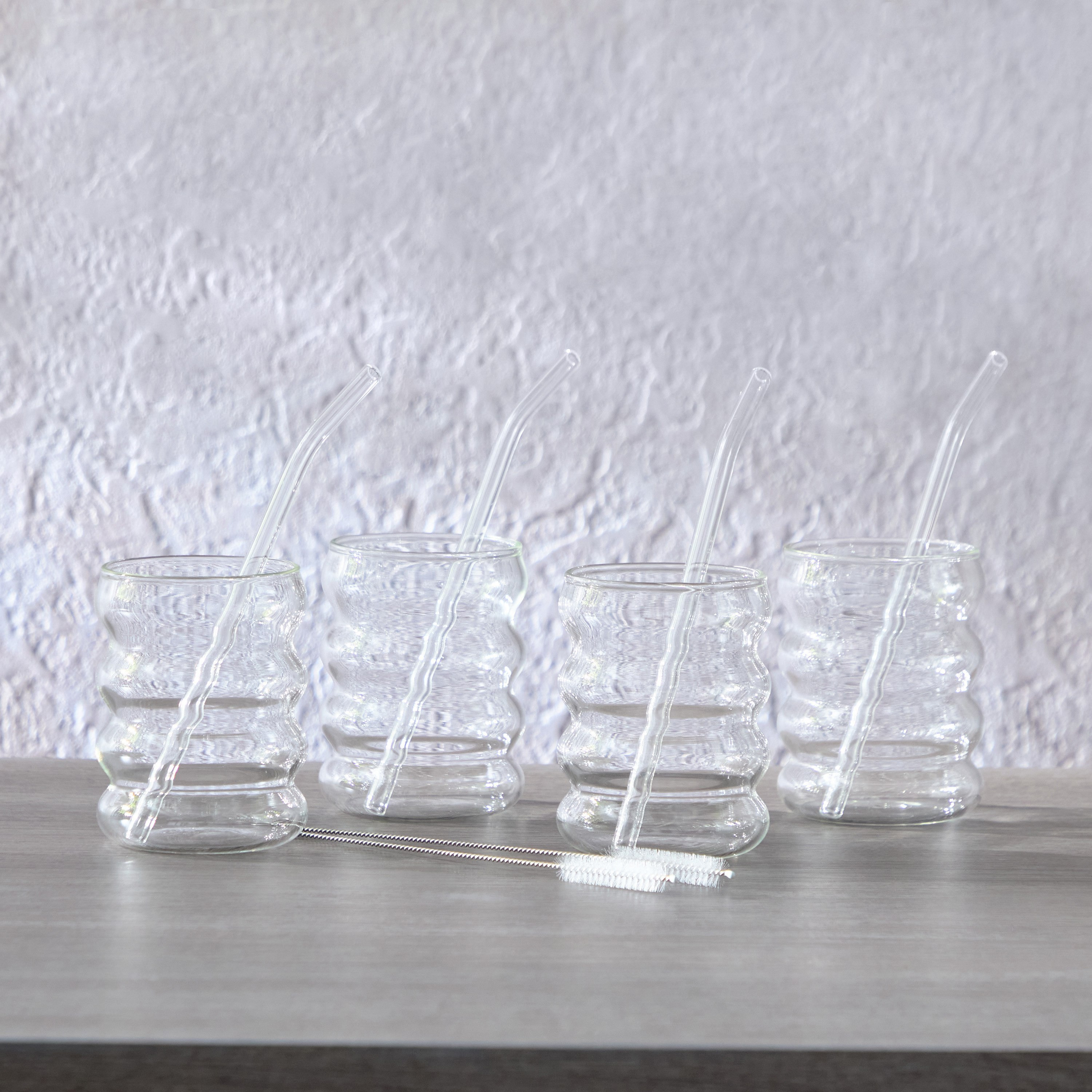 Zen Borosilicate 4-Piece Vintage Drinking Glasses with Straws Set - 330 ml-hbxhomeware-hbxkitchen-image-1