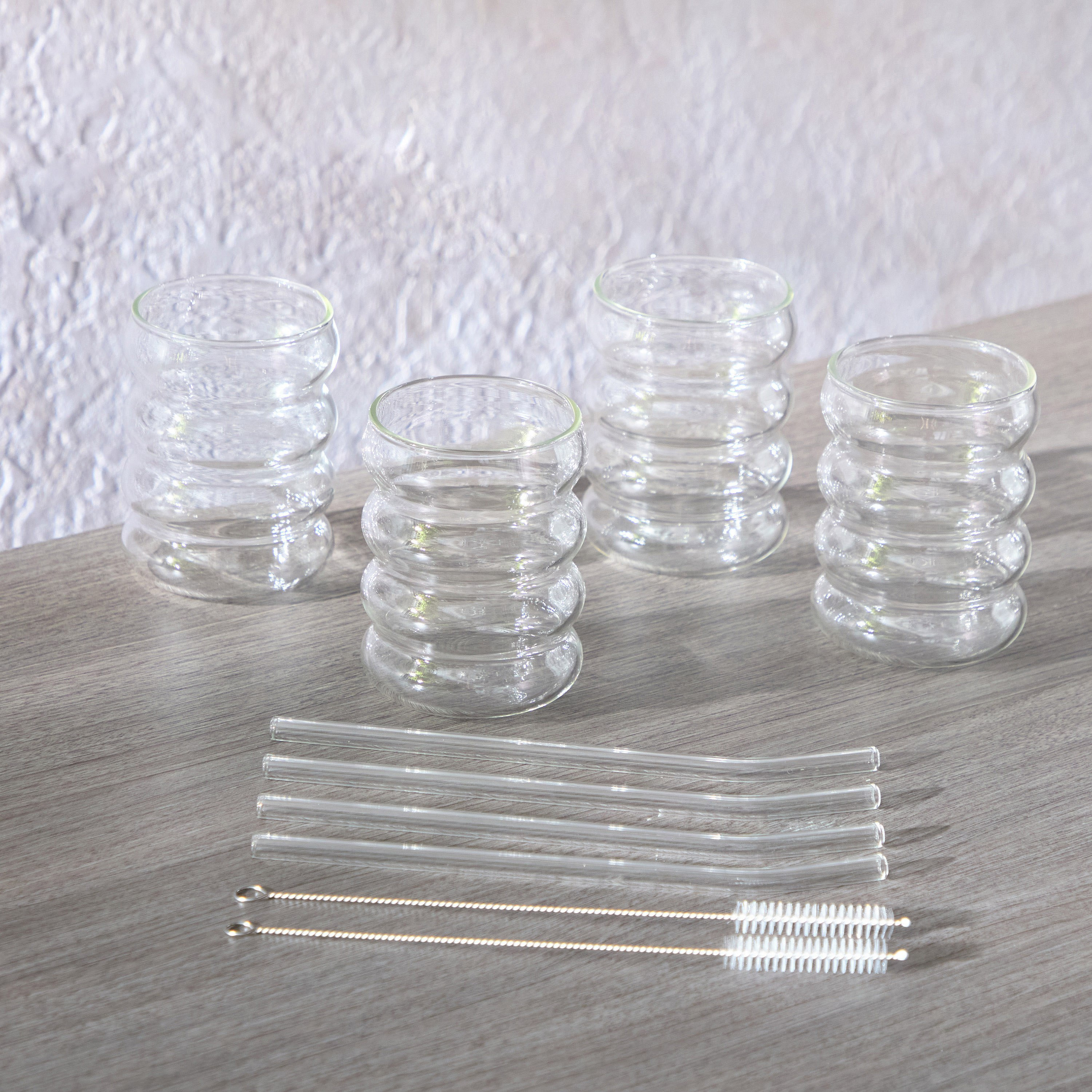 Zen Borosilicate 4-Piece Vintage Drinking Glasses with Straws Set - 330 ml-hbxhomeware-hbxkitchen-image-2