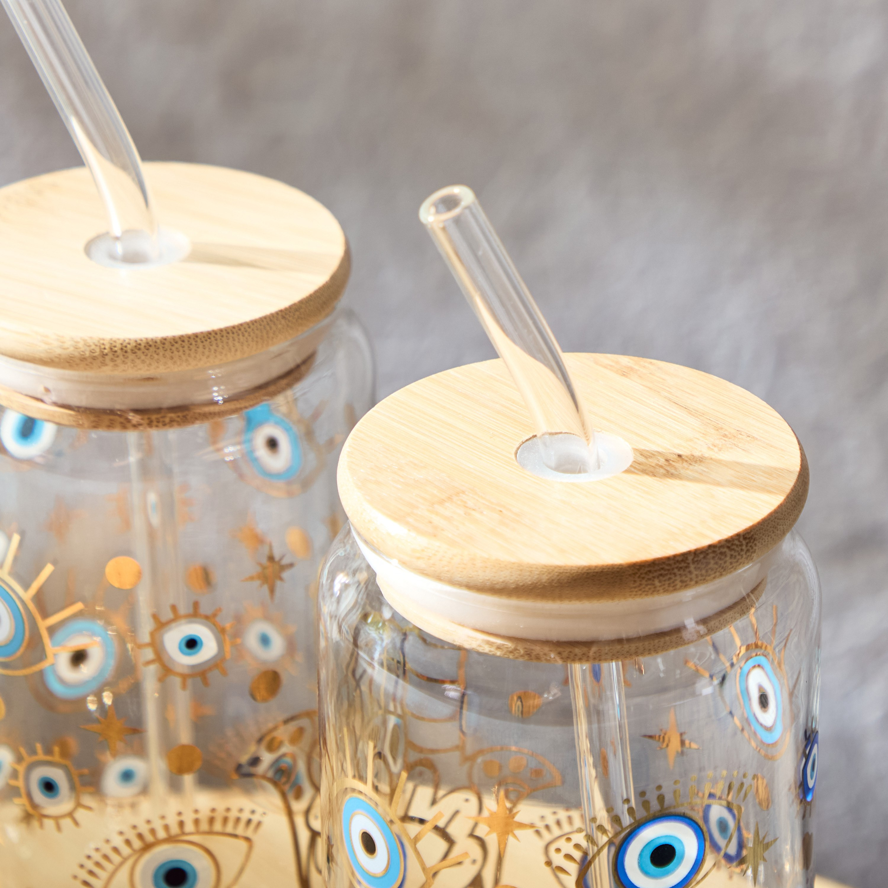 Zen Borosilicate 2-Piece Evil Eye Mason Jar with Straw Set - 450 ml-hbxhomeware-hbxkitchen-image-3