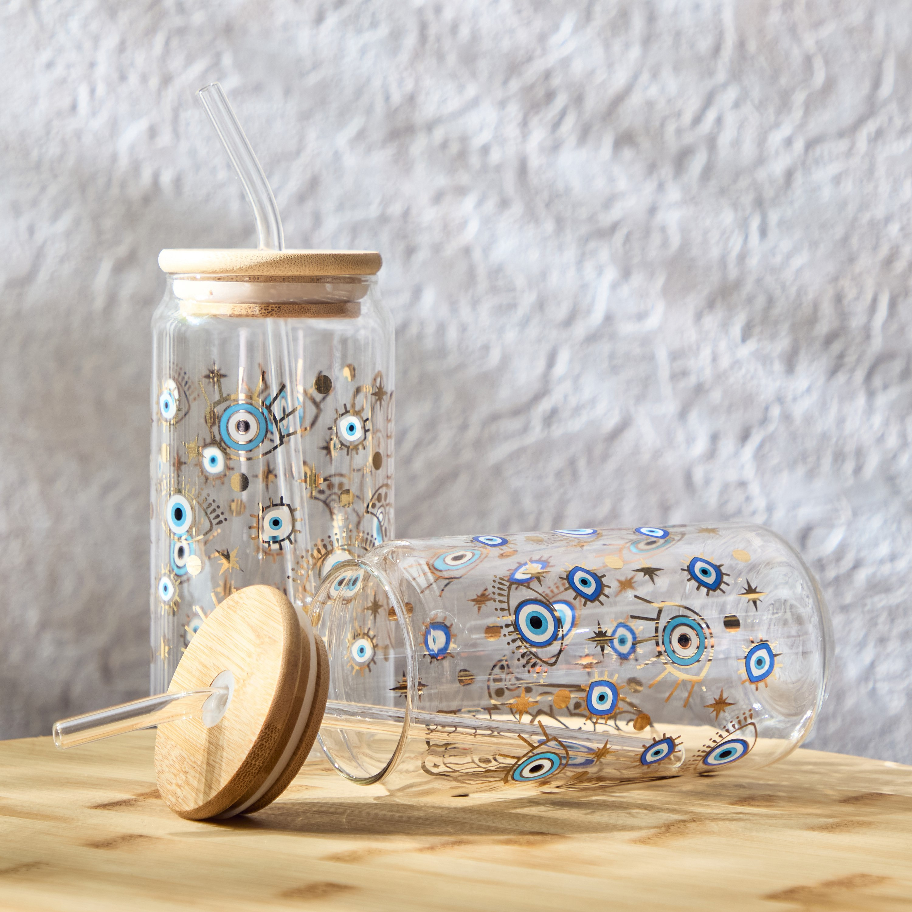 Zen Borosilicate 2-Piece Evil Eye Mason Jar with Straw Set - 450 ml-hbxhomeware-hbxkitchen-image-5