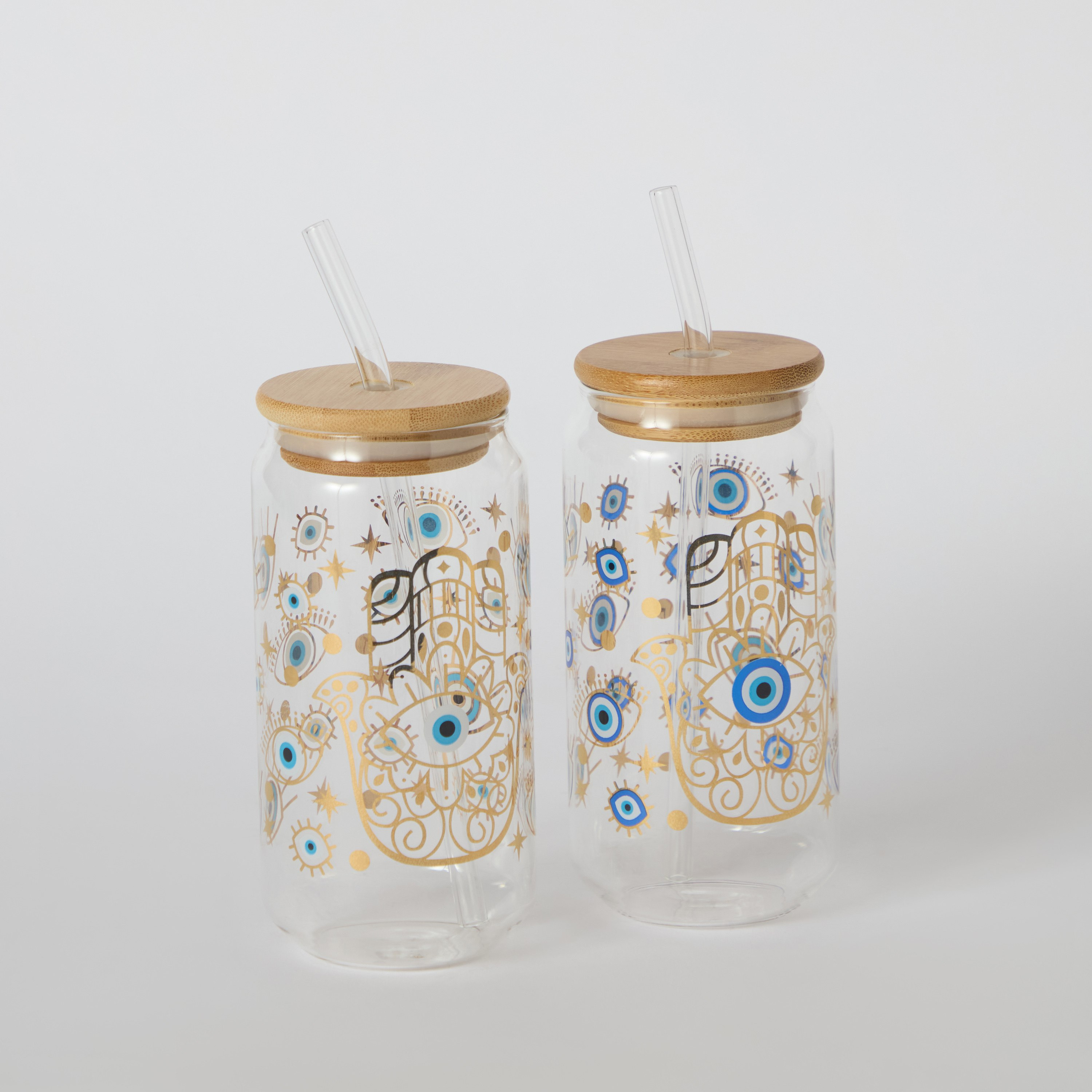 Zen Borosilicate 2-Piece Evil Eye Mason Jar with Straw Set - 450 ml-hbxhomeware-hbxkitchen-image-6