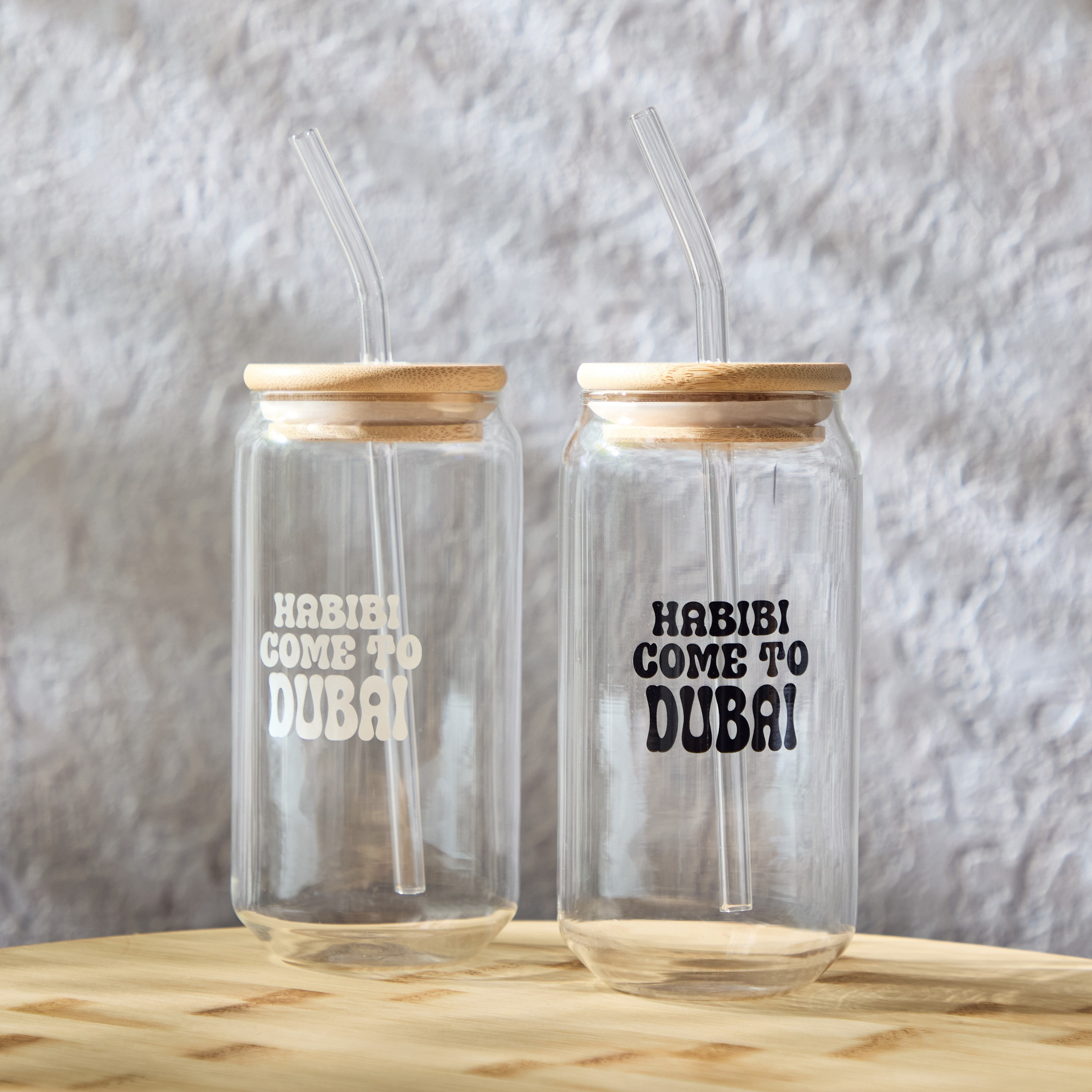 Zen Borosilicate 2-Piece Habibi Come To Dubai Mason Jar with Straw Set - 450 ml-hbxhomeware-hbxkitchen-image-1