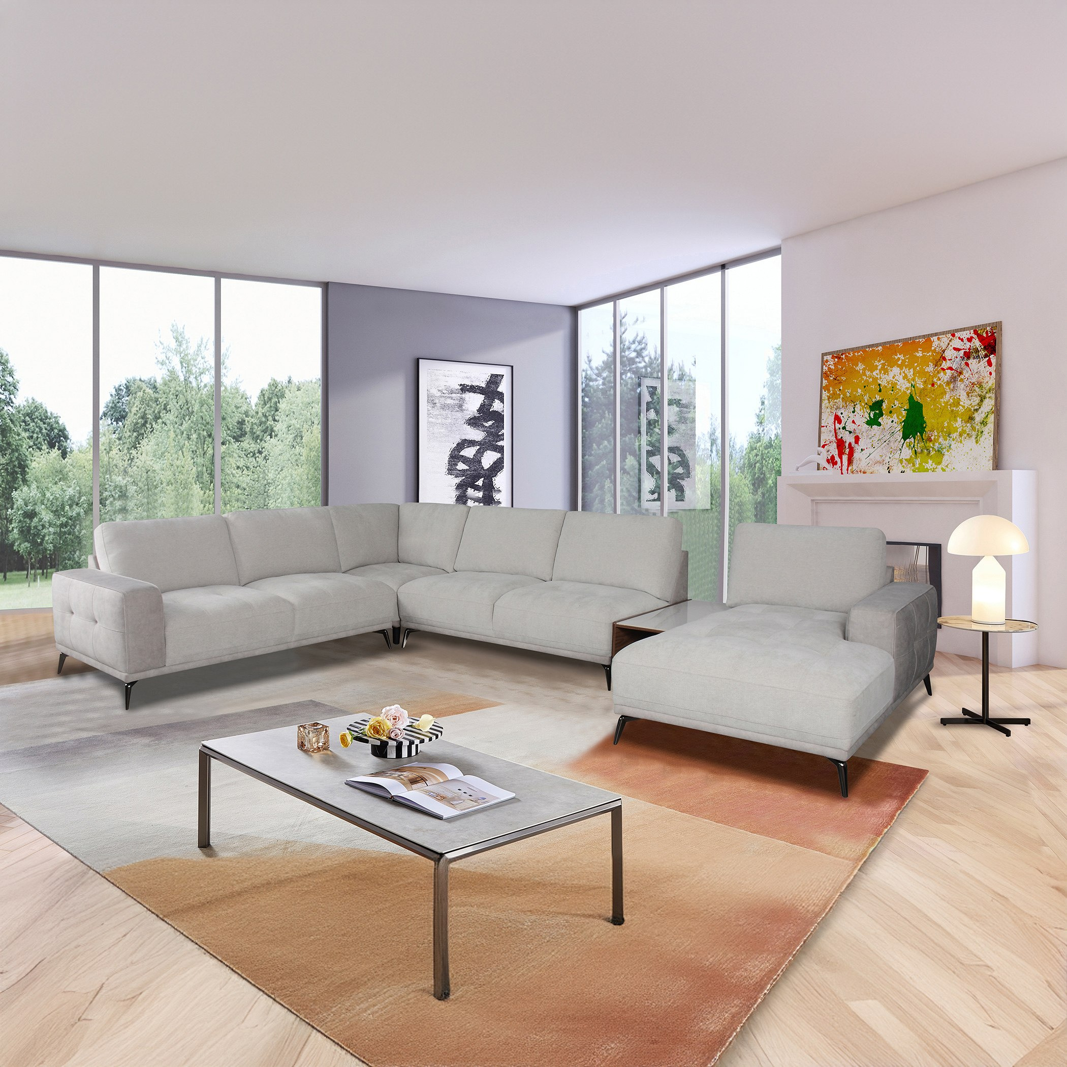 كنبة قماش زاوية يمين 5 مقاعد من تكساس مع طاولة شاي-hbxlivingroom-sofasandarmchairs-cornersofas-image-1