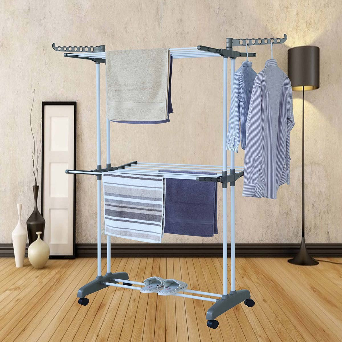 مجفف ملابس قابل للطي بعجلات من أميتي - 76x65x162 سم-hbxhomeware-bathandlaundry-clothesdryingracks-image-1