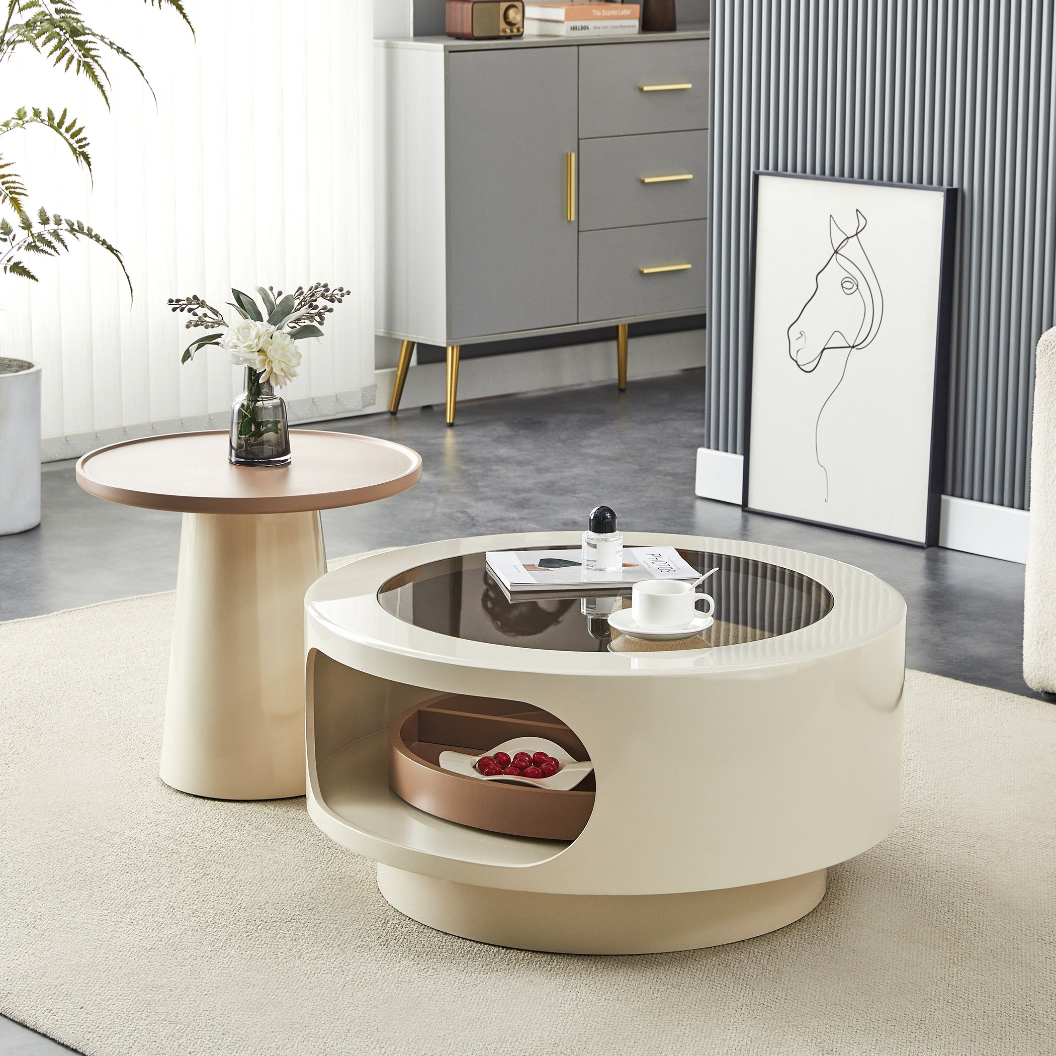 طقم طاولات قهوة بسطح زجاجي دوار قطعتين من أوسكار-hbxlivingroom-tablesandstands-coffeetables-image-1