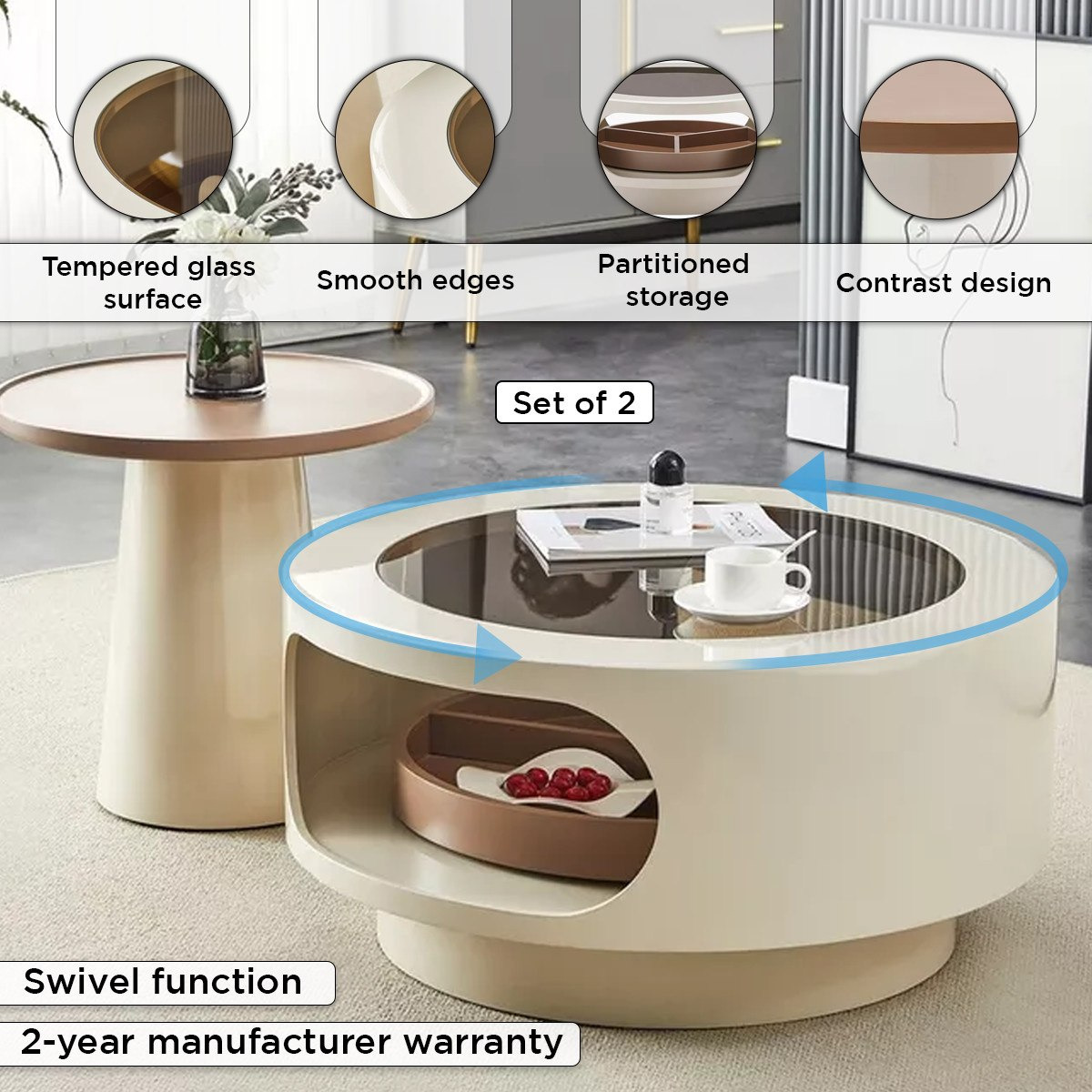 طقم طاولات قهوة بسطح زجاجي دوار قطعتين من أوسكار-hbxlivingroom-tablesandstands-coffeetables-image-4
