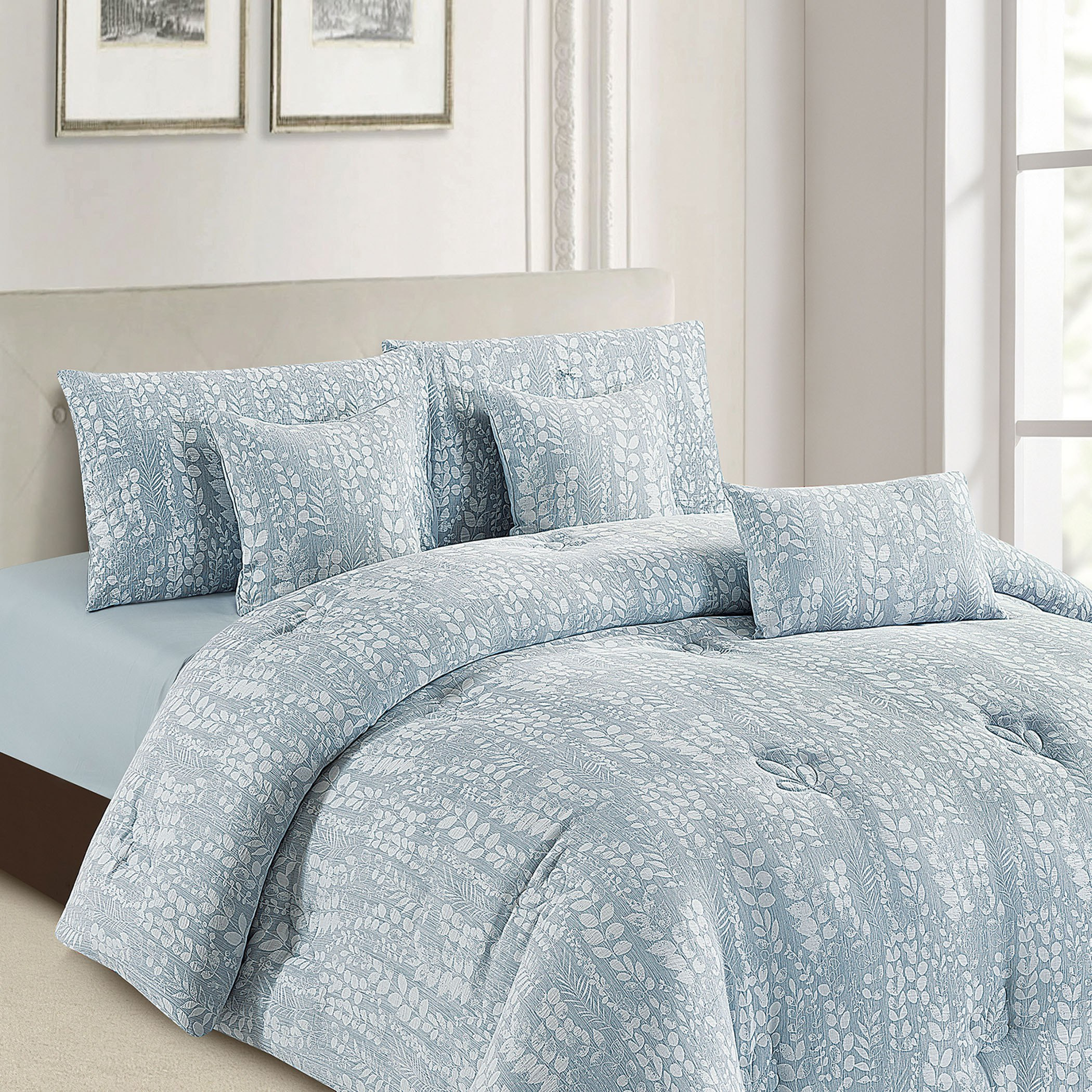 طقم لحاف كينج 7 قطع بنمط أوراق شجر من سمر - 220x240 سم-hbxhomeware-hbxbedroom-image-1