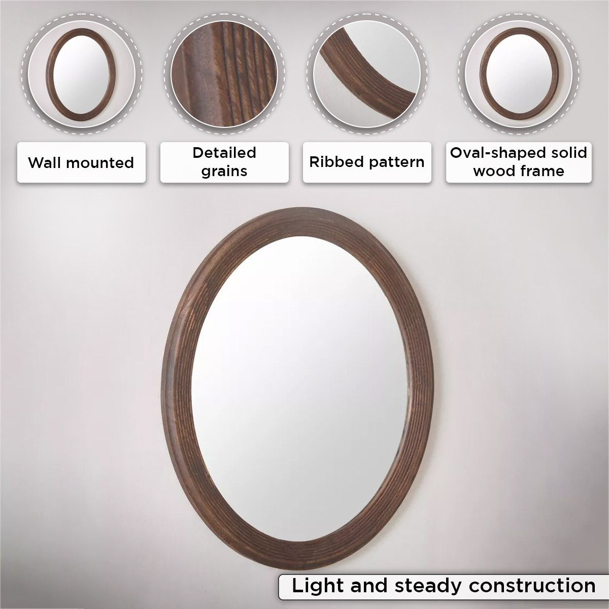 Inez Solid Wood Frame Oval Mirror - 59x69 cm-PROMO_HB_AE_B1G1_250925-image-4