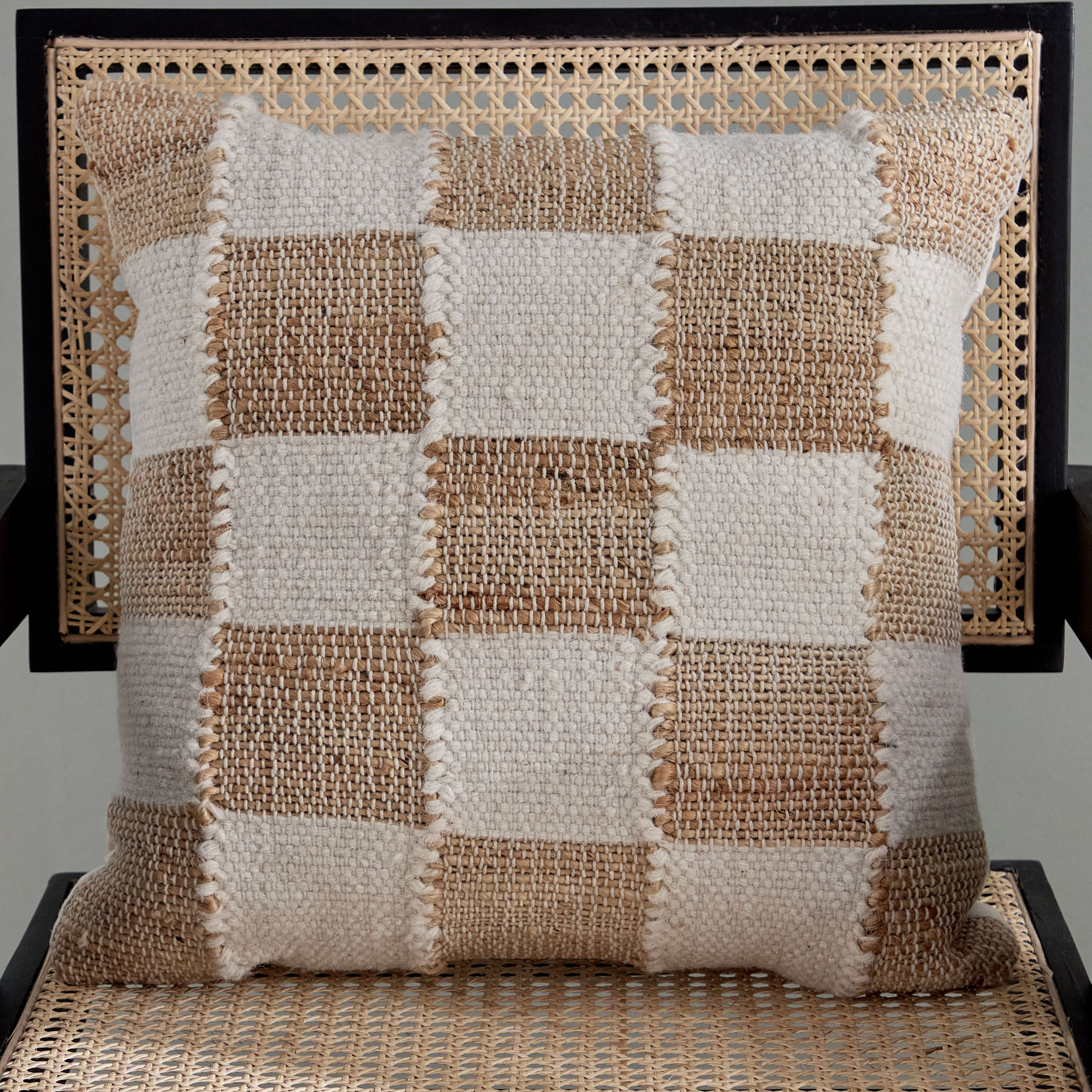 Mosaic Jute Checked Filled Cushion - 45x45 cm-hbxhomeware-hbxbedroom-image-1