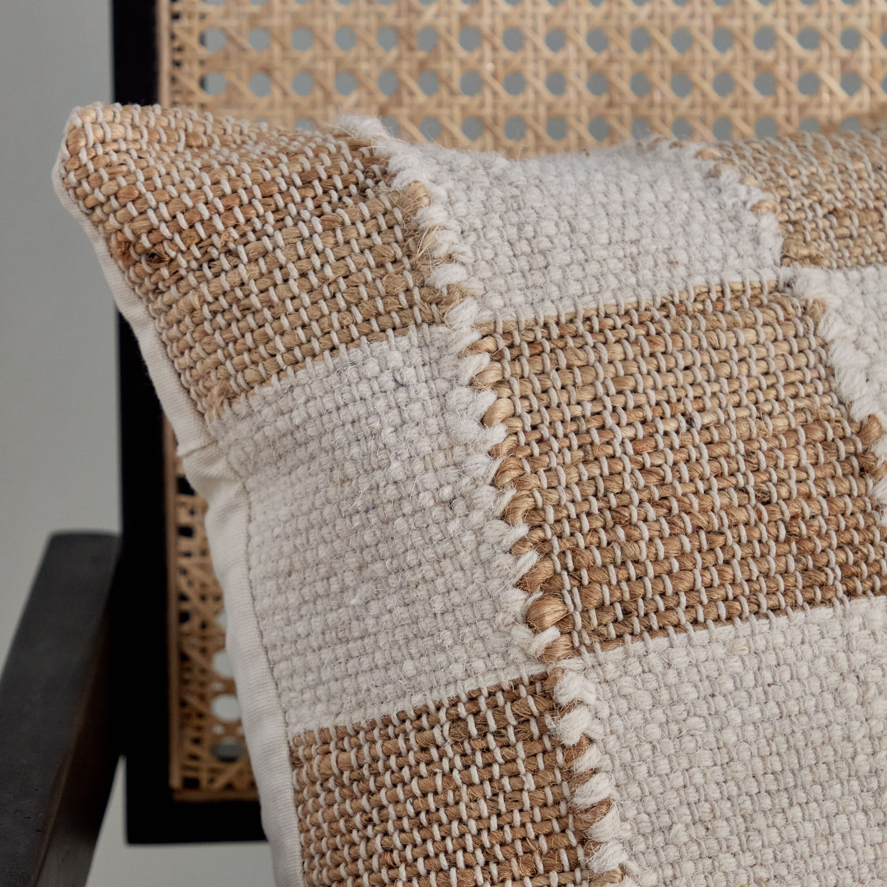 Mosaic Jute Checked Filled Cushion - 45x45 cm-hbxhomeware-hbxbedroom-image-2