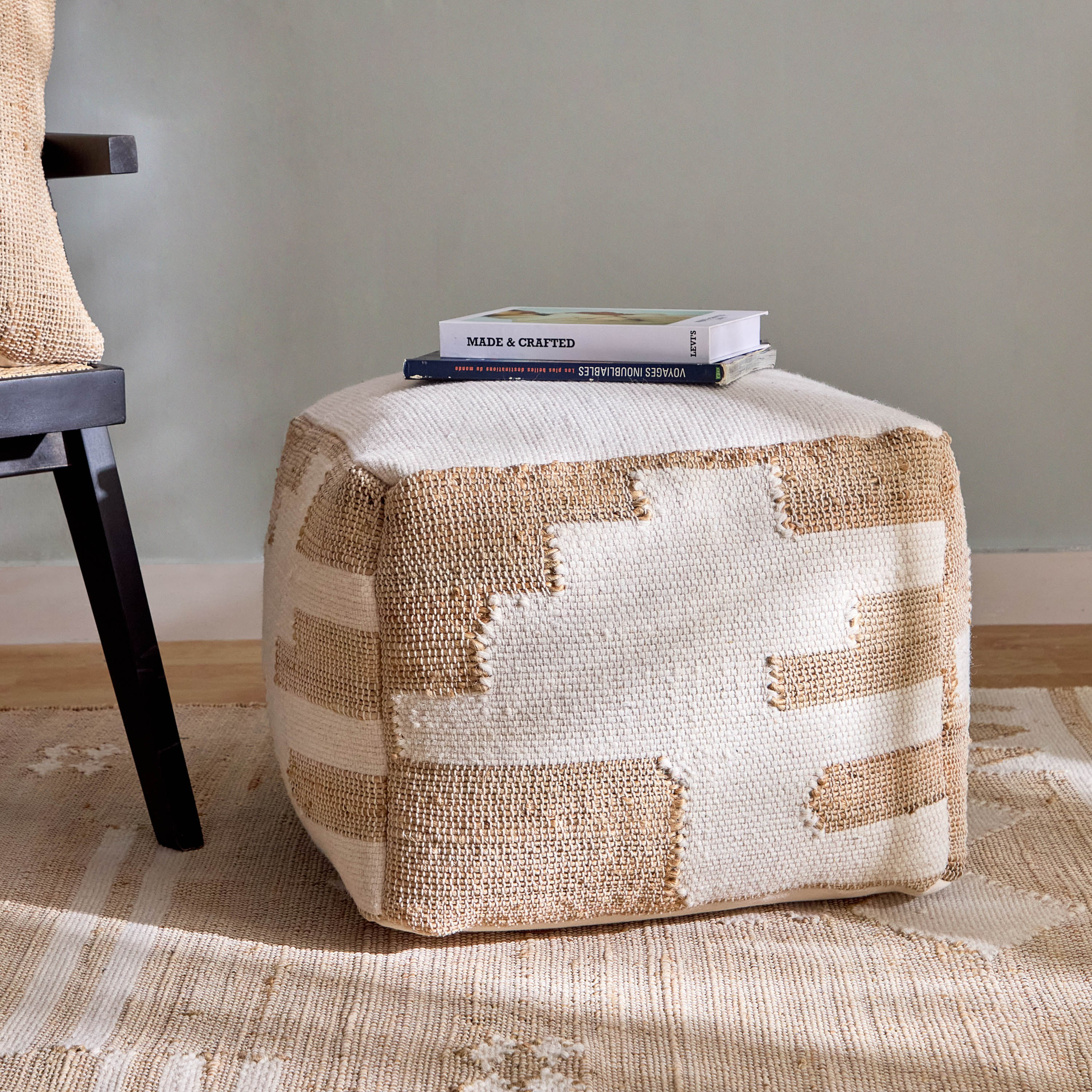 Mosaic Jute Natural Pouf - 45x45x35 cm-hbxfurniture-kidsroom-kidsbeanbags-image-1