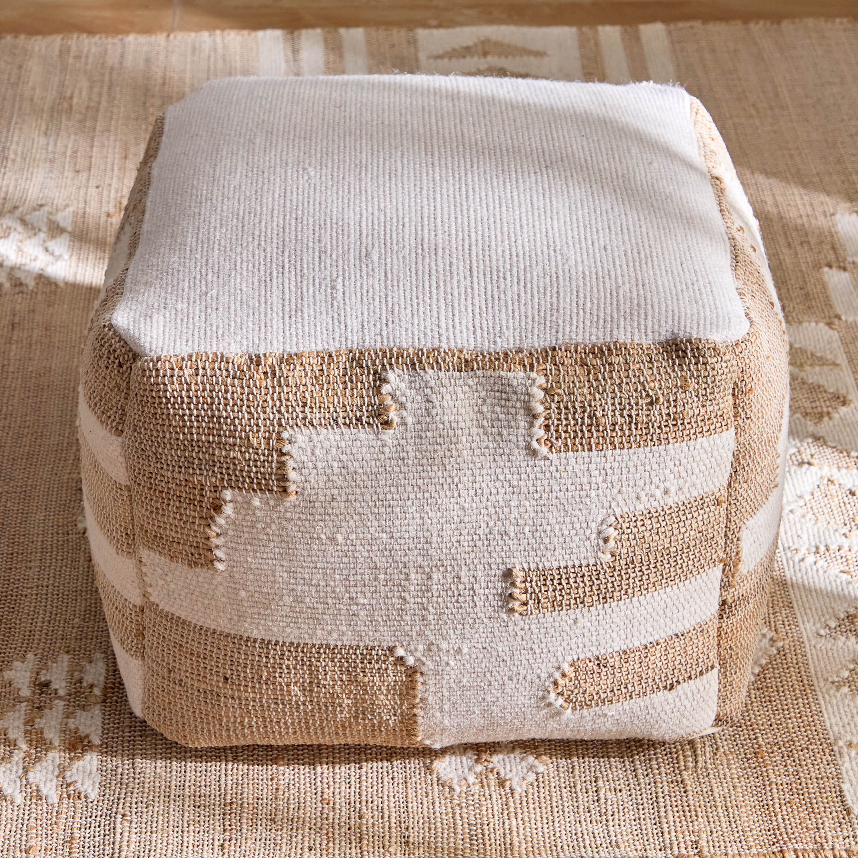 Mosaic Jute Natural Pouf - 45x45x35 cm-hbxfurniture-kidsroom-kidsbeanbags-image-2