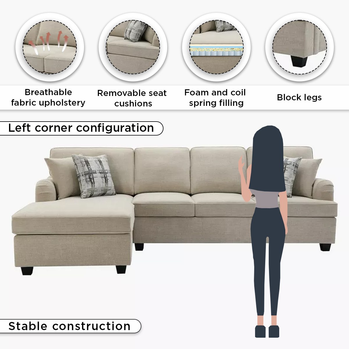كنبة ركنية يسار قماشية بـ 5 مقاعد و 4 وسائد من إن إكس تي كاليفورنيا-hbxlivingroom-sofasandarmchairs-cornersofas-image-5