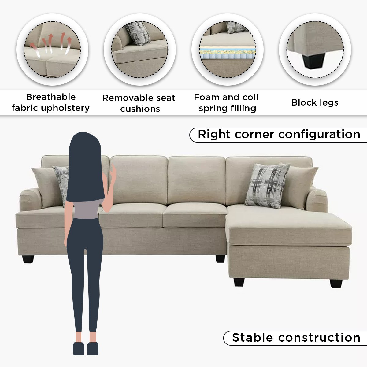 كنبة قماش ركن يمين 5 مقاعد مع 4 وسائد من إن إكس تي كاليفورنيا-hbxlivingroom-sofasandarmchairs-cornersofas-image-5