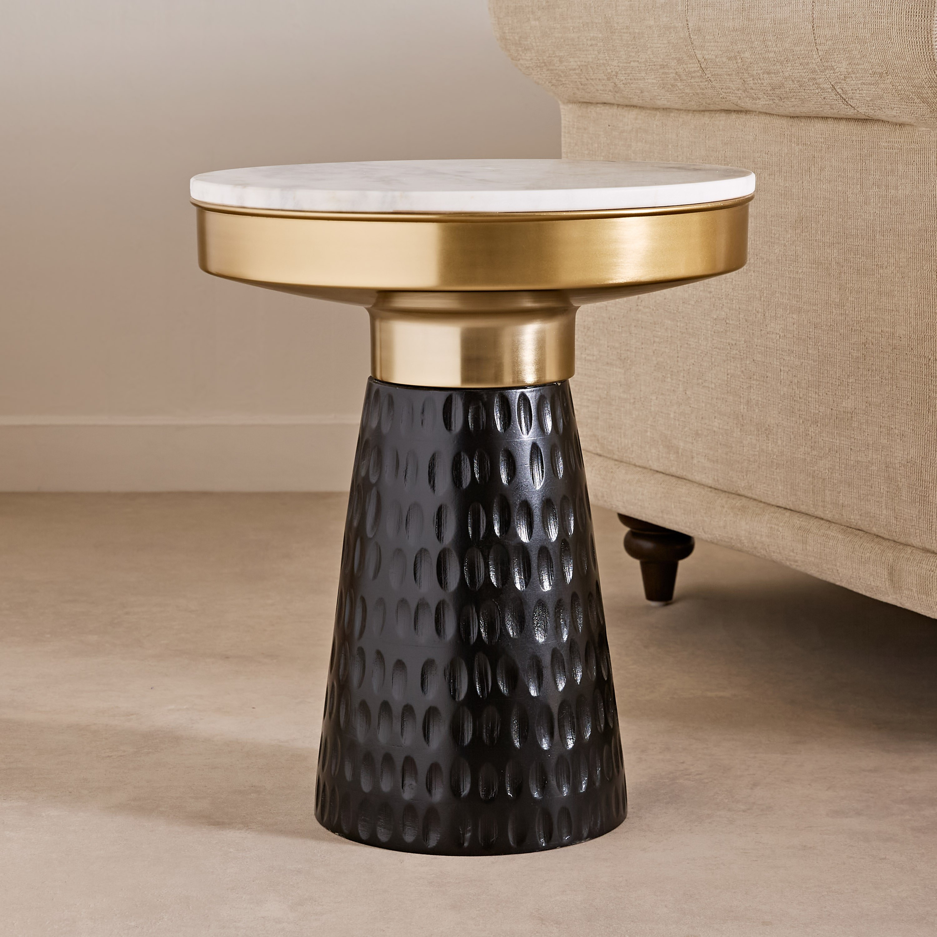 Vendra Gauri Genuine Marble Top End Table with Solid Wood Base-hbxfurniture-livingroom-endtables-image-1
