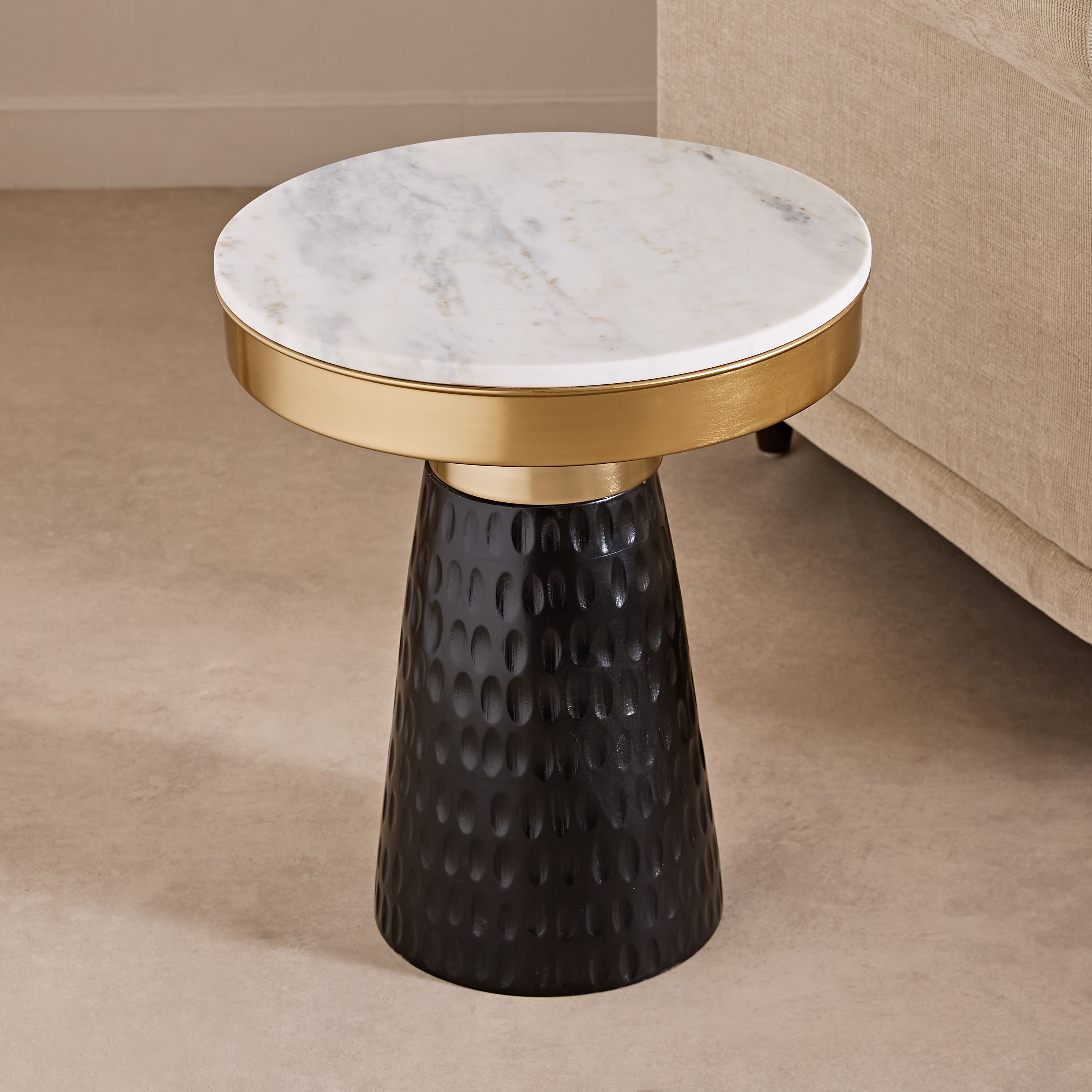 Vendra Gauri Genuine Marble Top End Table with Solid Wood Base-hbxfurniture-livingroom-endtables-image-2