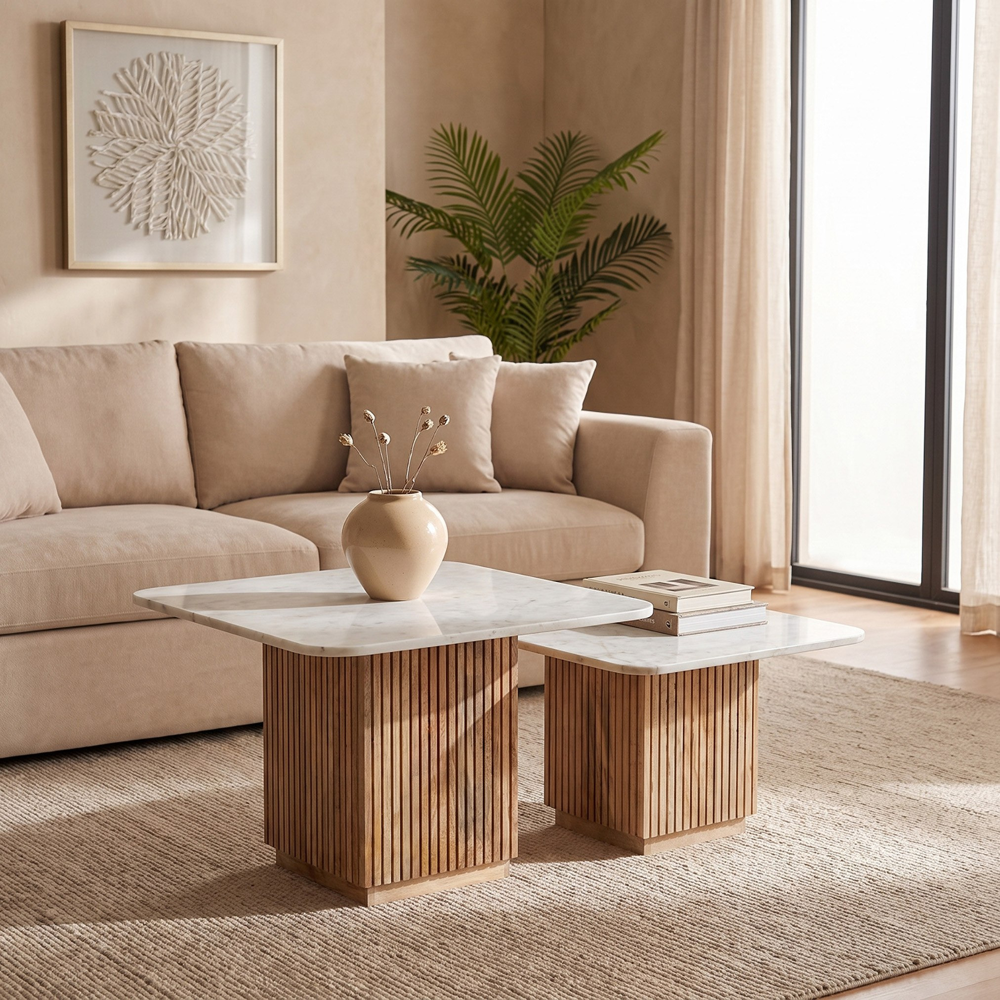 Cavon Fluted NXT 2-Piece Genuine Marble Top Square Coffee Table with Solid Wood Base-PROMO_HB_SA_HBX10_TH1000_NEW_031025-image-1