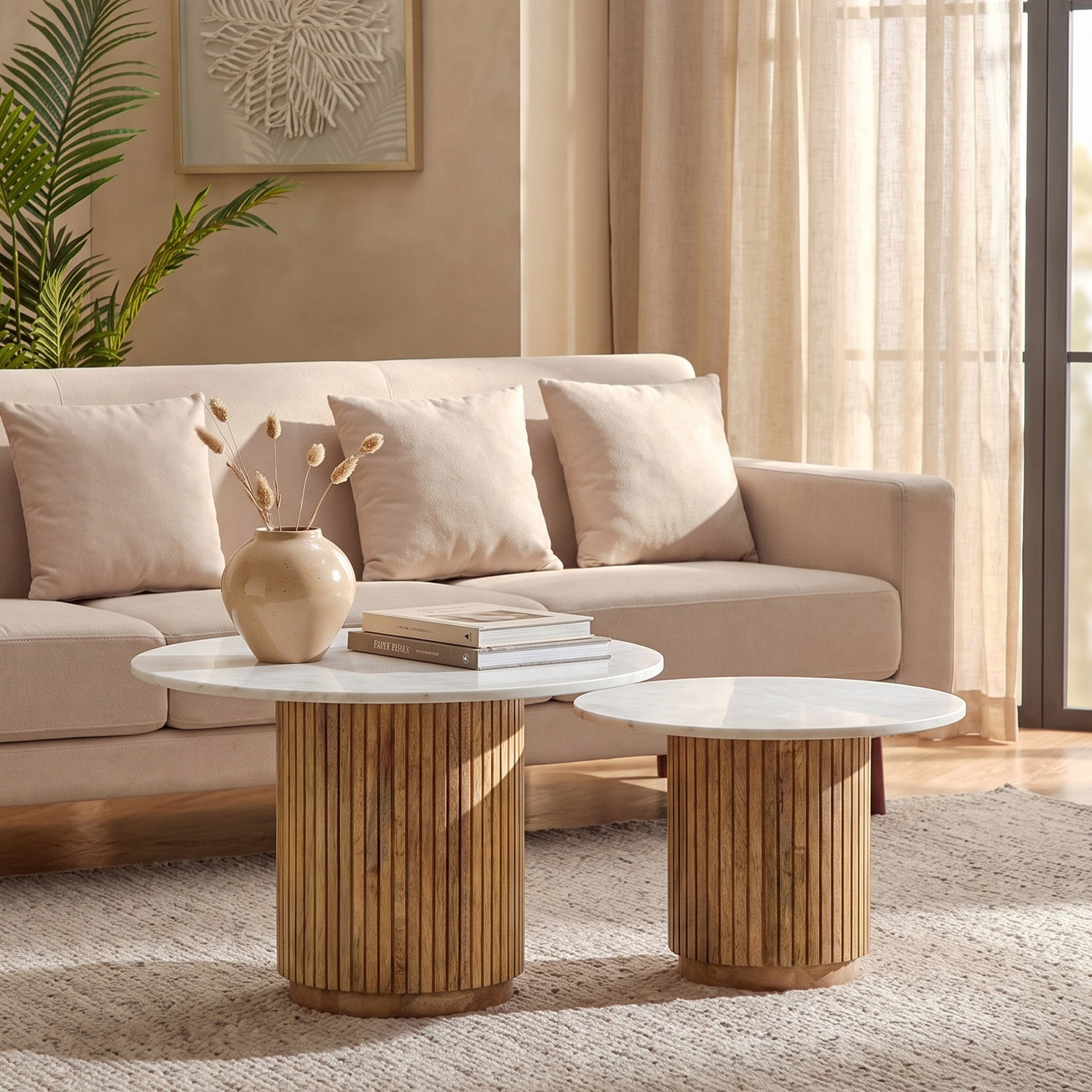 Cavon Fluted NXT 2-Piece Genuine Marble Top Round Coffee Table with Solid Wood Base-PROMO_HB_UAE_HBX10_250526-image-1