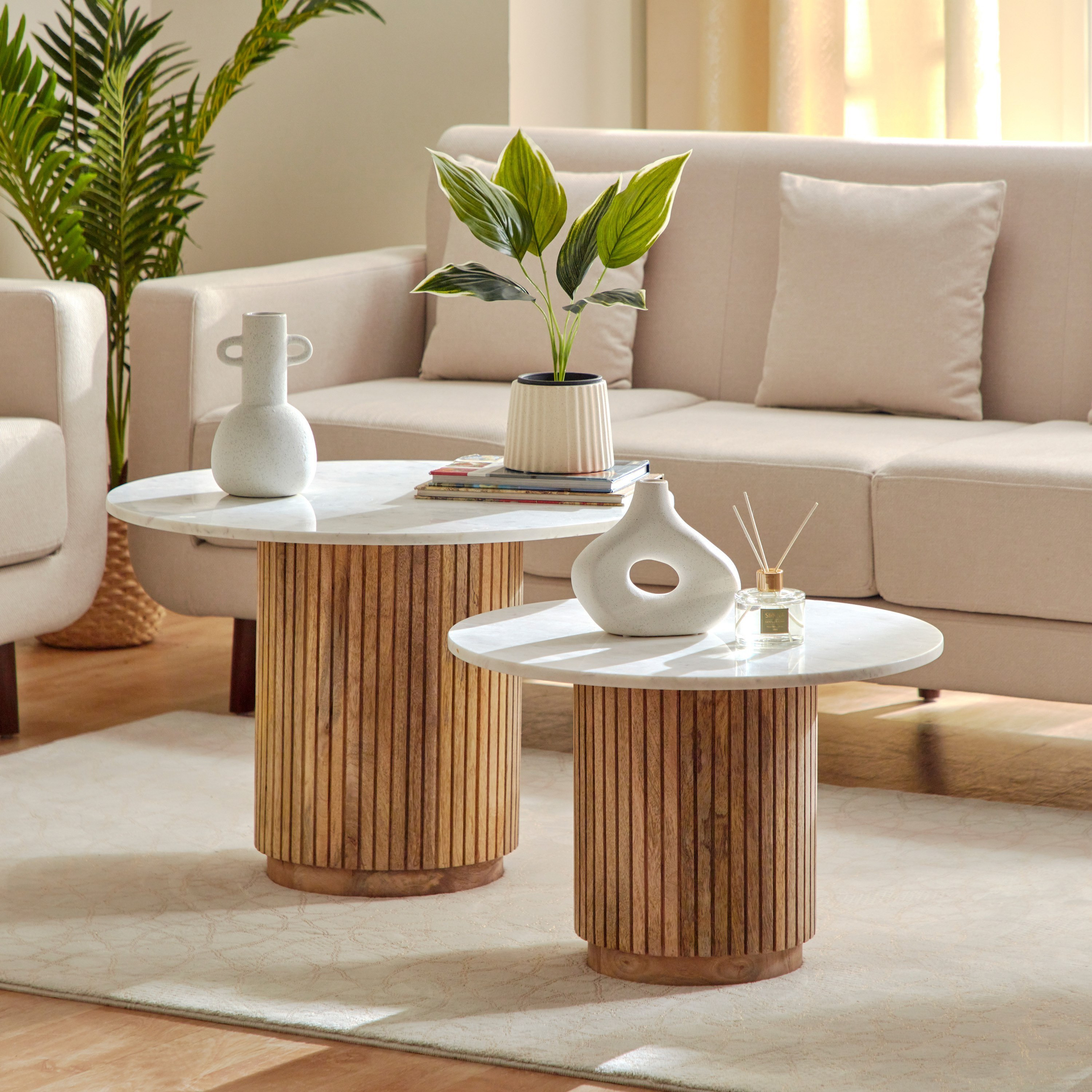 Cavon Fluted NXT 2-Piece Genuine Marble Top Round Coffee Table with Solid Wood Base-PROMO_HB_UAE_HBX10_250526-image-2