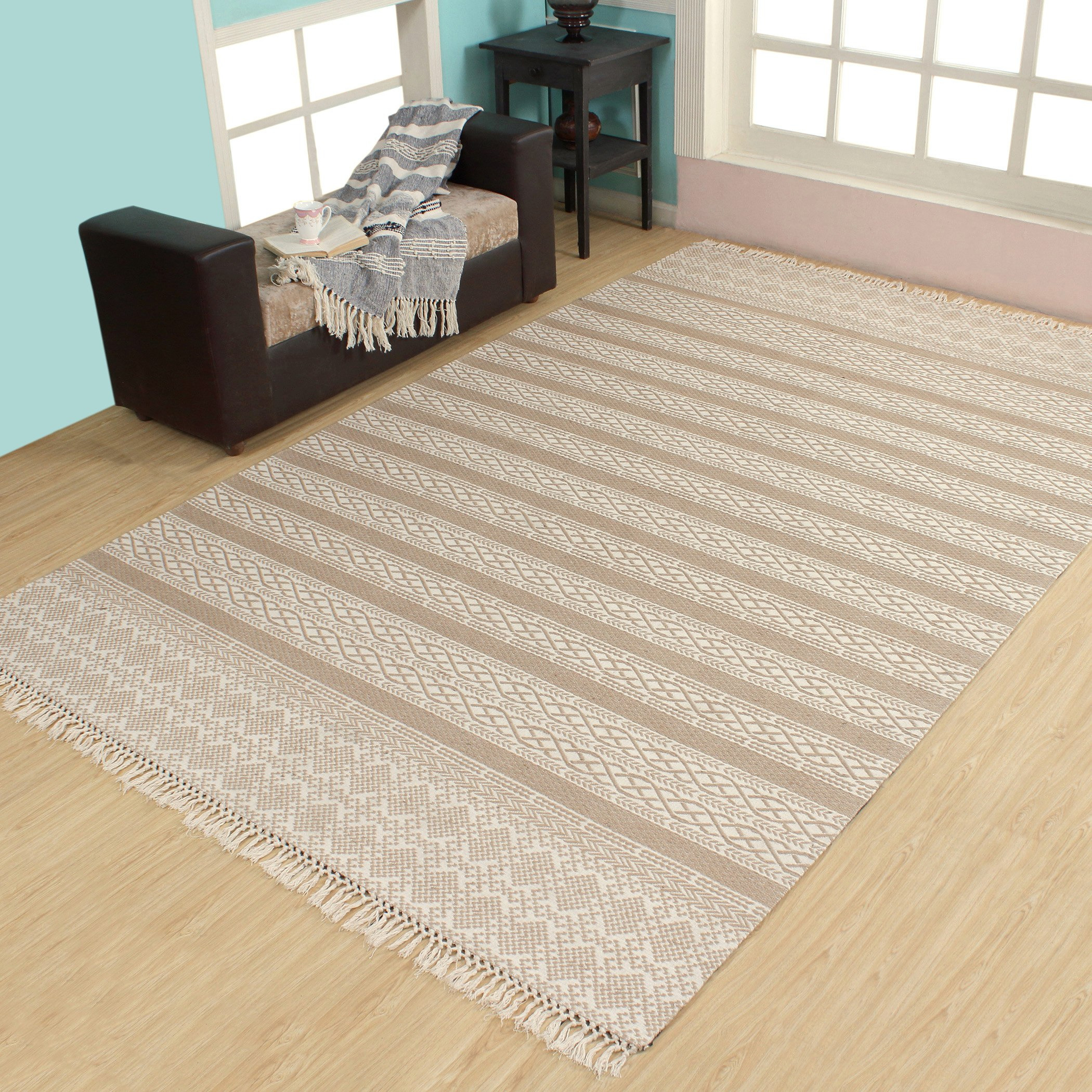 سجادة جوت قطن جاكار من أفيزا - 250x360 سم-hbxdecorandfurnishings-floorcoverings-rugs-image-1