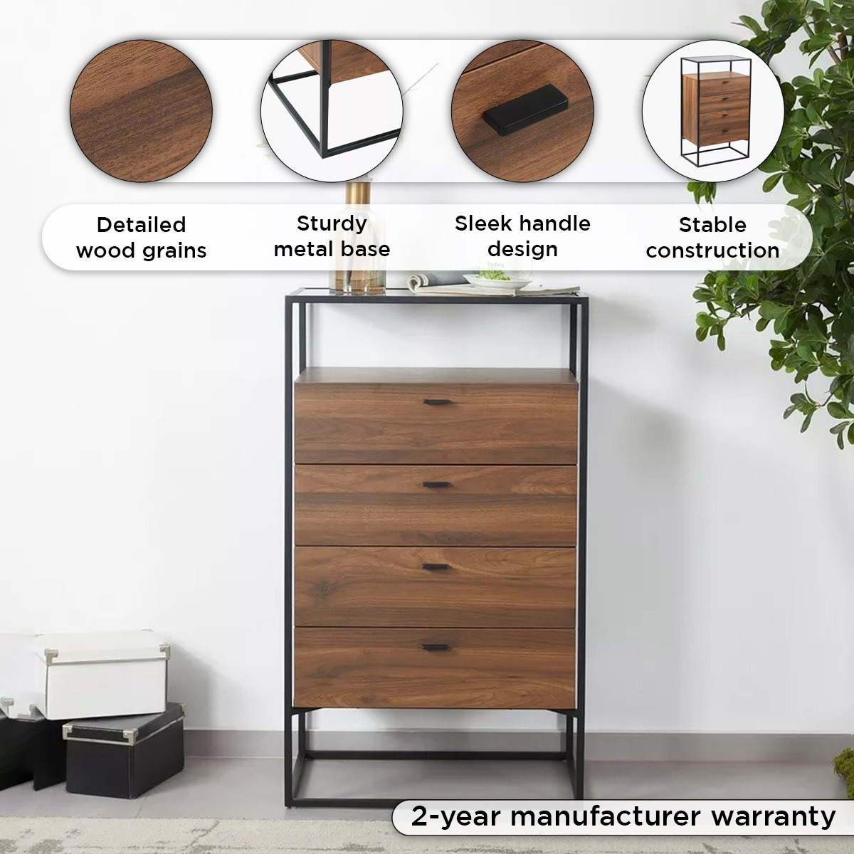 وحدة تخزين 4 أدراج من روبي-hbxfurniture-dressersandchests-chestofdrawers-image-4