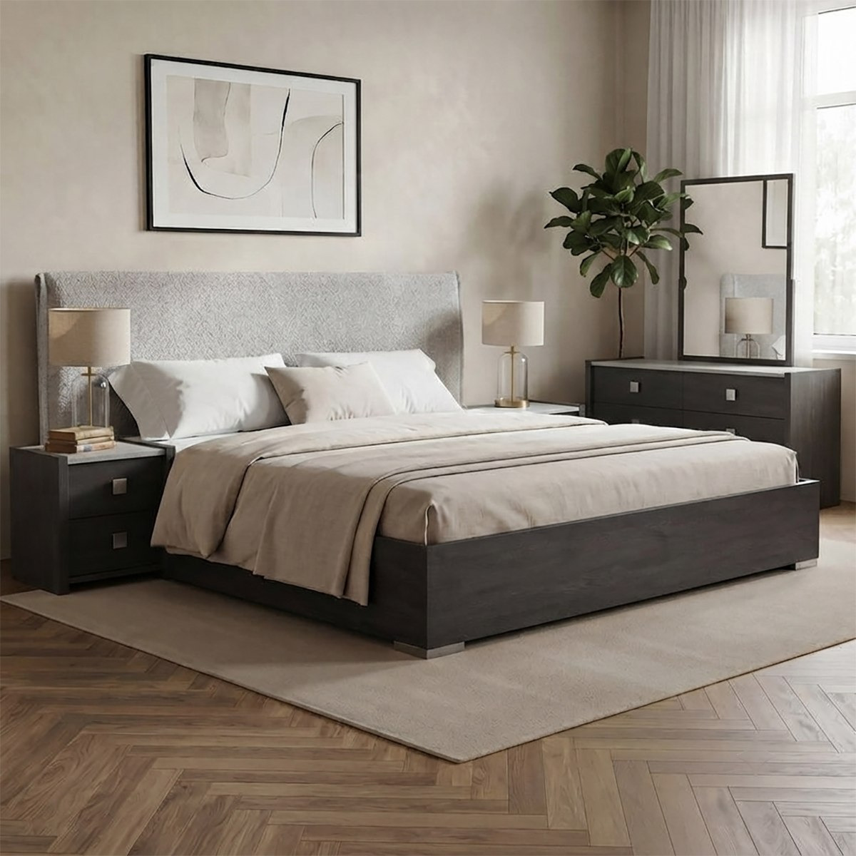 طقم غرفة نوم سوبر كينج 5 قطع نيو سمارت من كامبريدج- 200x200 سم-hbxbedroom-bedsandbedsets-bedroomsets-superking-image-1