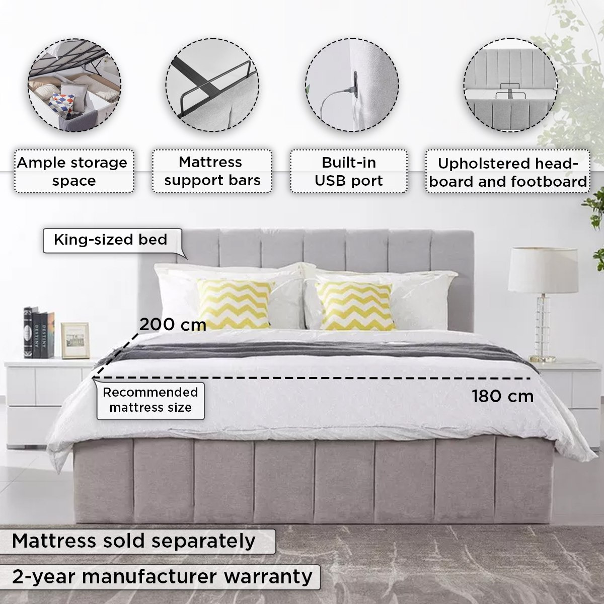 طقم غرفة نوم كينج 5 قطع بمساحة تخزين هيدروليك ذكية من أفالون - 180x200 سم-hbxbedroom-bedsandbedsets-bedroomsets-king-image-7