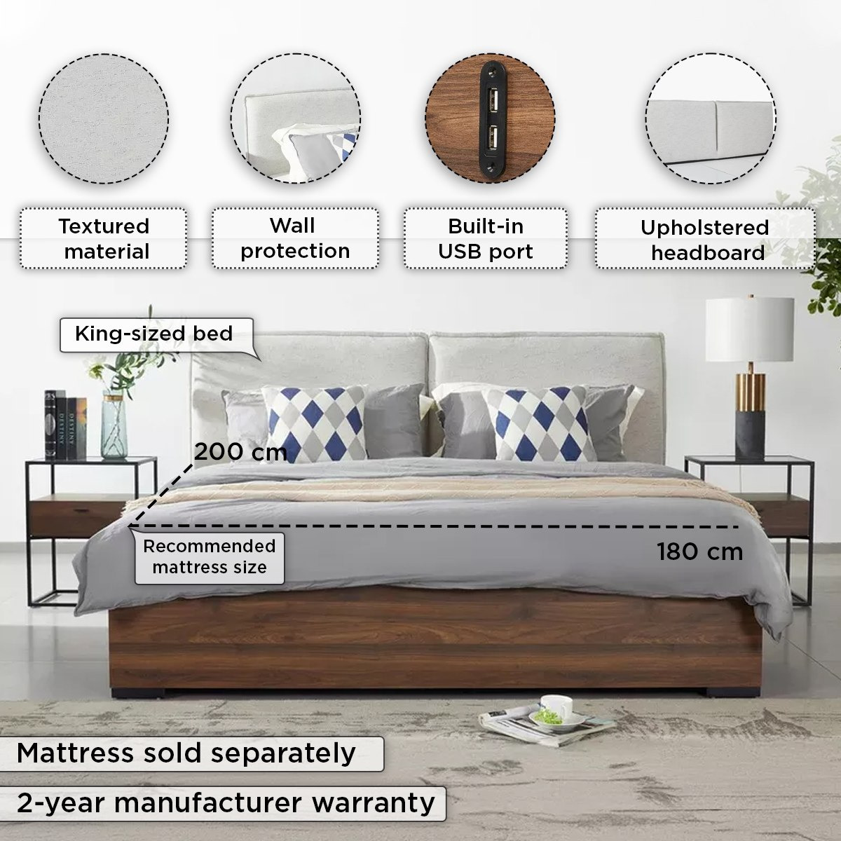 طقم غرفة نوم كينج 5 قطع سمارت من روبي - 180x200 سم-hbxbedroom-bedsandbedsets-bedroomsets-king-image-4