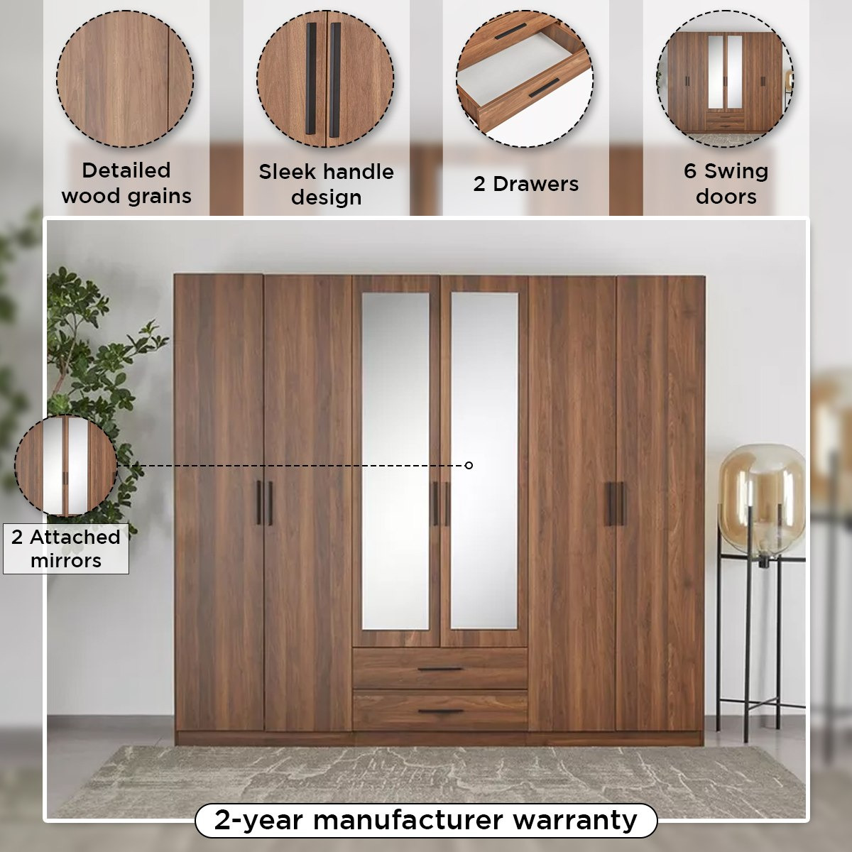 خزانة ملابس 6 أبواب ودرجين ومرآيا من روبي-hbxfurniture-wardrobes-image-4