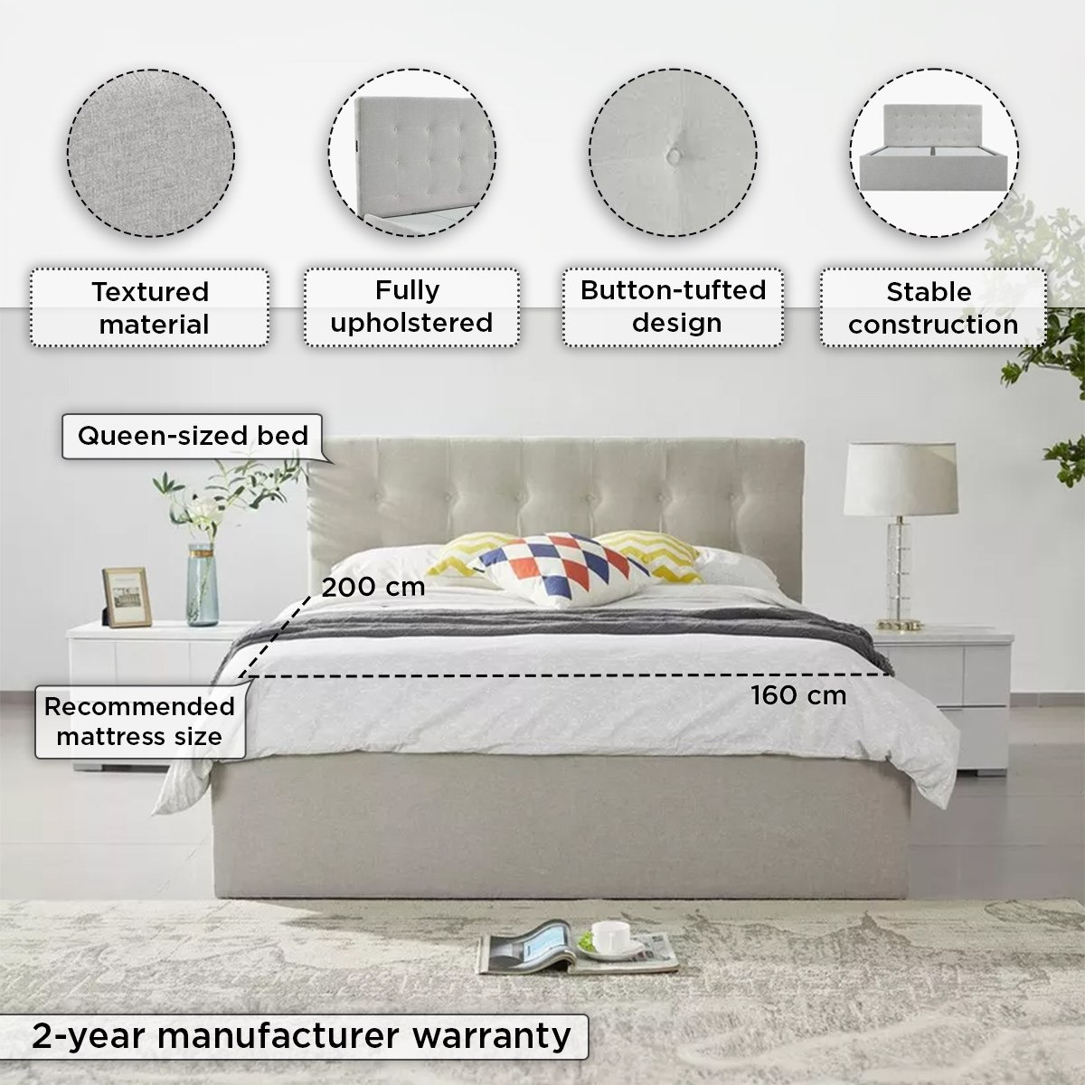 Orlando Upholstered Queen Bed - 160x200 cm-hbxbedroom-bedsandbedsets-beds-queen-image-3
