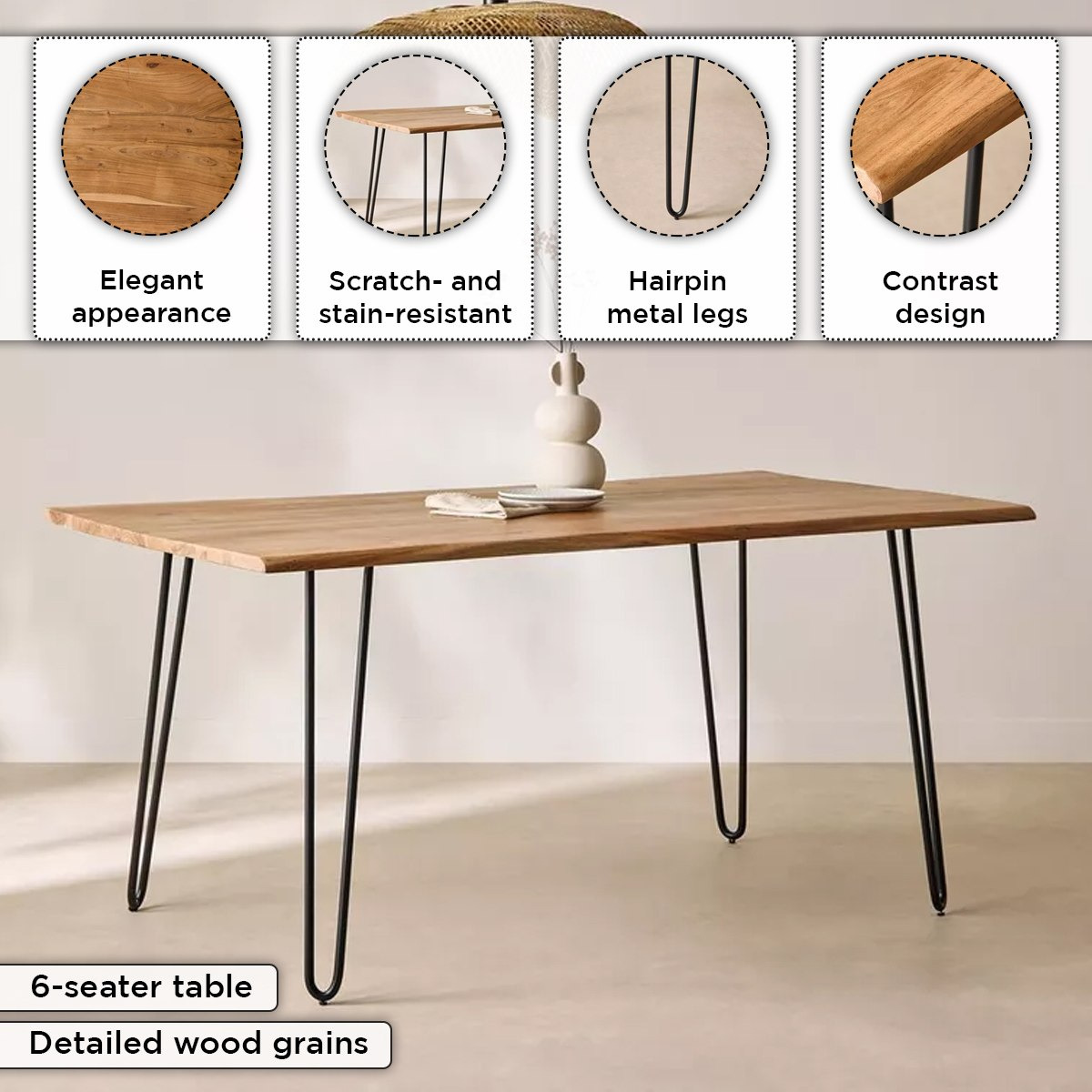 طاولة سفرة لـ6 مقاعد بسطح من الخشب الصلب - كوروين لايف إيدج من فيندرا -hbxdiningroom-diningtablesandsets-diningtables-sixseater-image-4