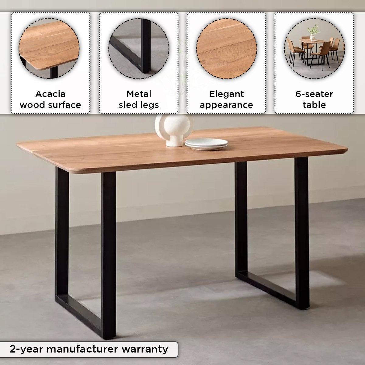 طاولة سفرة لـ6 مقاعد بسطح من الخشب الصلب المشطوف - كوستا من فيندرا -hbxdiningroom-diningtablesandsets-diningtables-sixseater-image-4