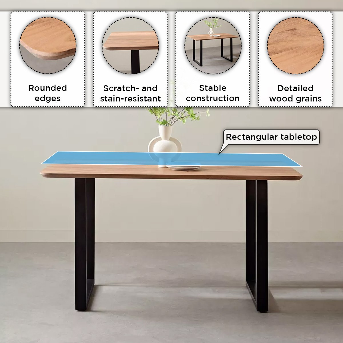 طاولة سفرة لـ6 مقاعد بسطح من الخشب الصلب المشطوف - كوستا من فيندرا -hbxdiningroom-diningtablesandsets-diningtables-sixseater-image-5