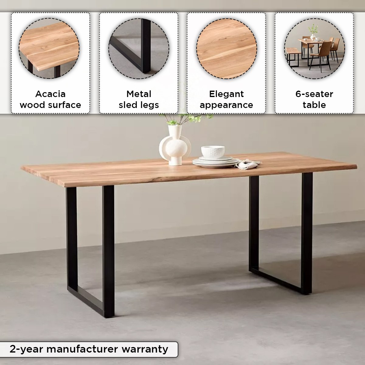 طاولة سُفرة لـ6 مقاعد من الخشب الصلب - كوستا لايف إيدج من فيندرا-hbxdiningroom-diningtablesandsets-diningtables-sixseater-image-4