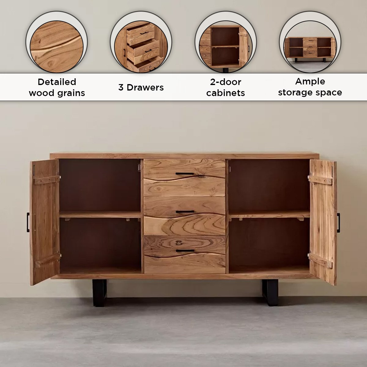 خزانة جانبية 2 باب و3 أدراج من الخشب الصلب - كوستا لايف إيدج من فيندرا-hbxfurniture-diningroom-buffetsandsideboards-image-5