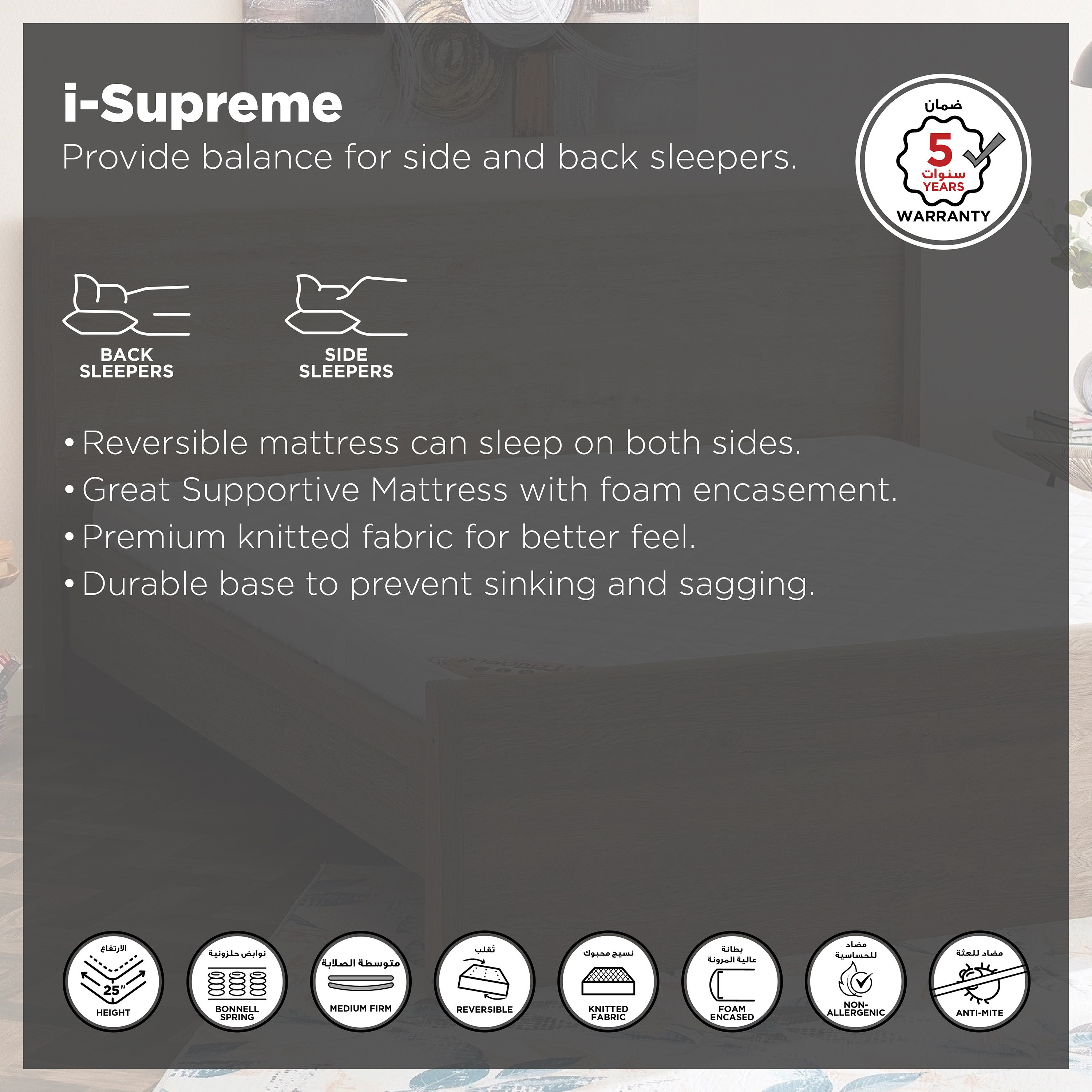 iSupreme Plus Side Foam Encased Bonnell Spring Queen Mattress - 155x205x25 cm-hbxbedroom-mattresses-queen-image-4