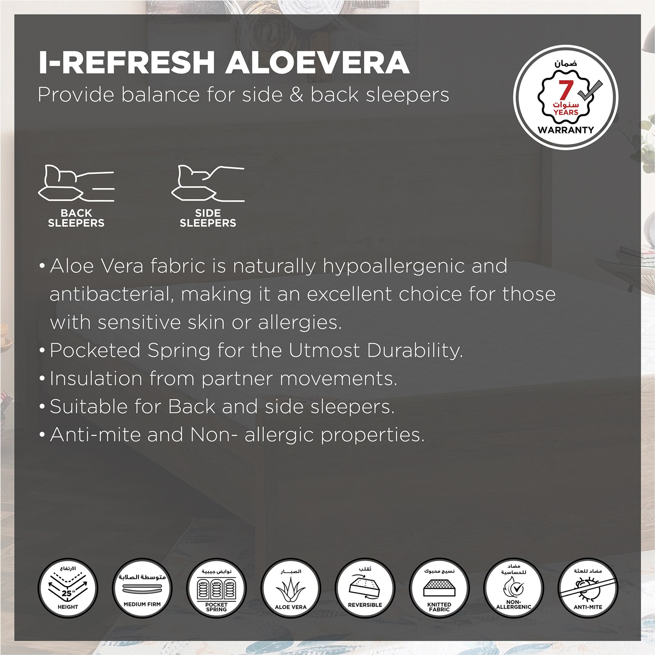 SleepNest iRefresh Aloevera Breathable Fabric Medium Firm Pocket Spring Twin Mattress - 120x200x25cm-hbxfurniture-mattresses-twin-image-7