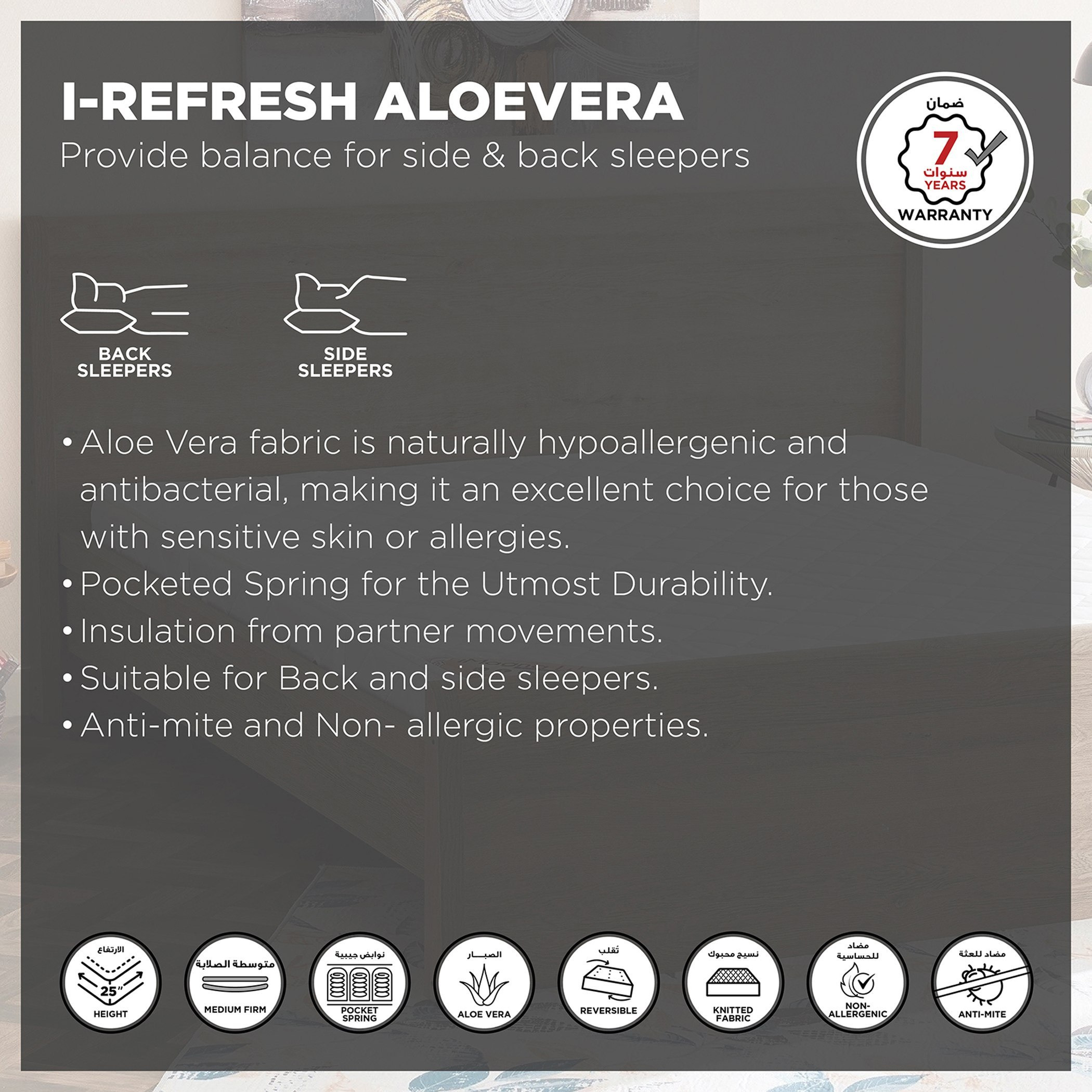 SleepNest iRefresh Aloevera Breathable Fabric Medium Firm Pocket Spring Mattress - 160x200x25 cm-hbxbedroom-mattresses-queen-image-4