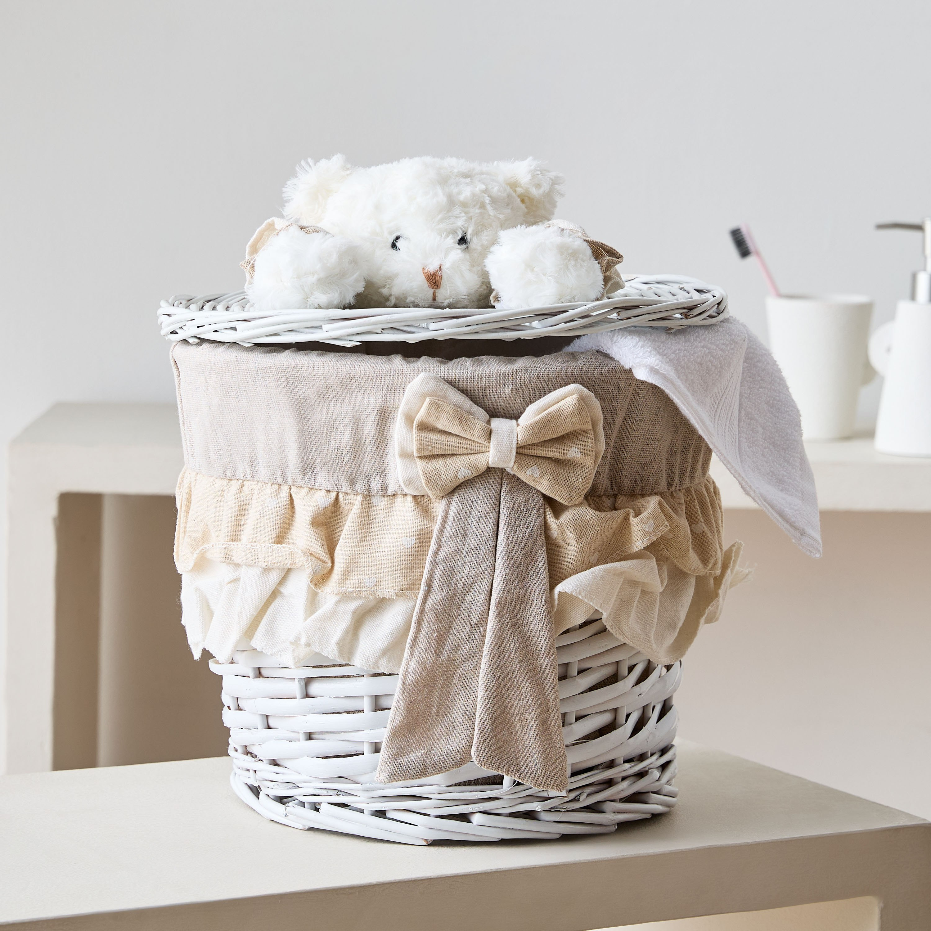 سلة تخزين صغيرة من الصفصاف على شكل دب مع فيونكة - 29×55 سم-hbxhomeware-hbxkidsandyouth-image-1
