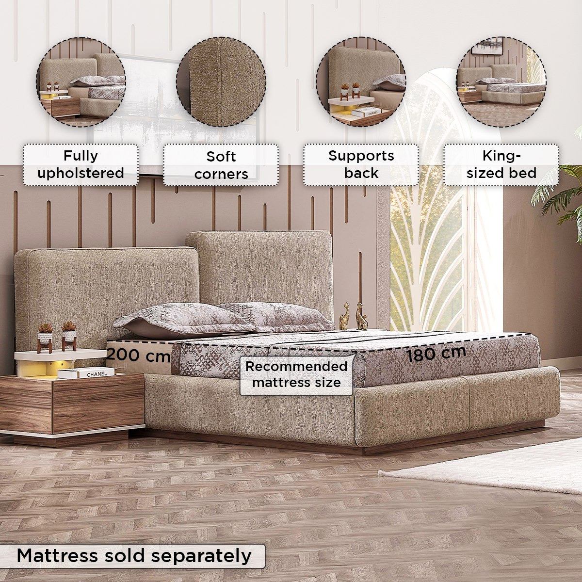 طقم غرفة نوم كينج 6 قطع منجدة بمساحة تخزين هيدروليك من بريستيج - 180x200 سم-hbxbedroom-bedsandbedsets-bedroomsets-king-image-5