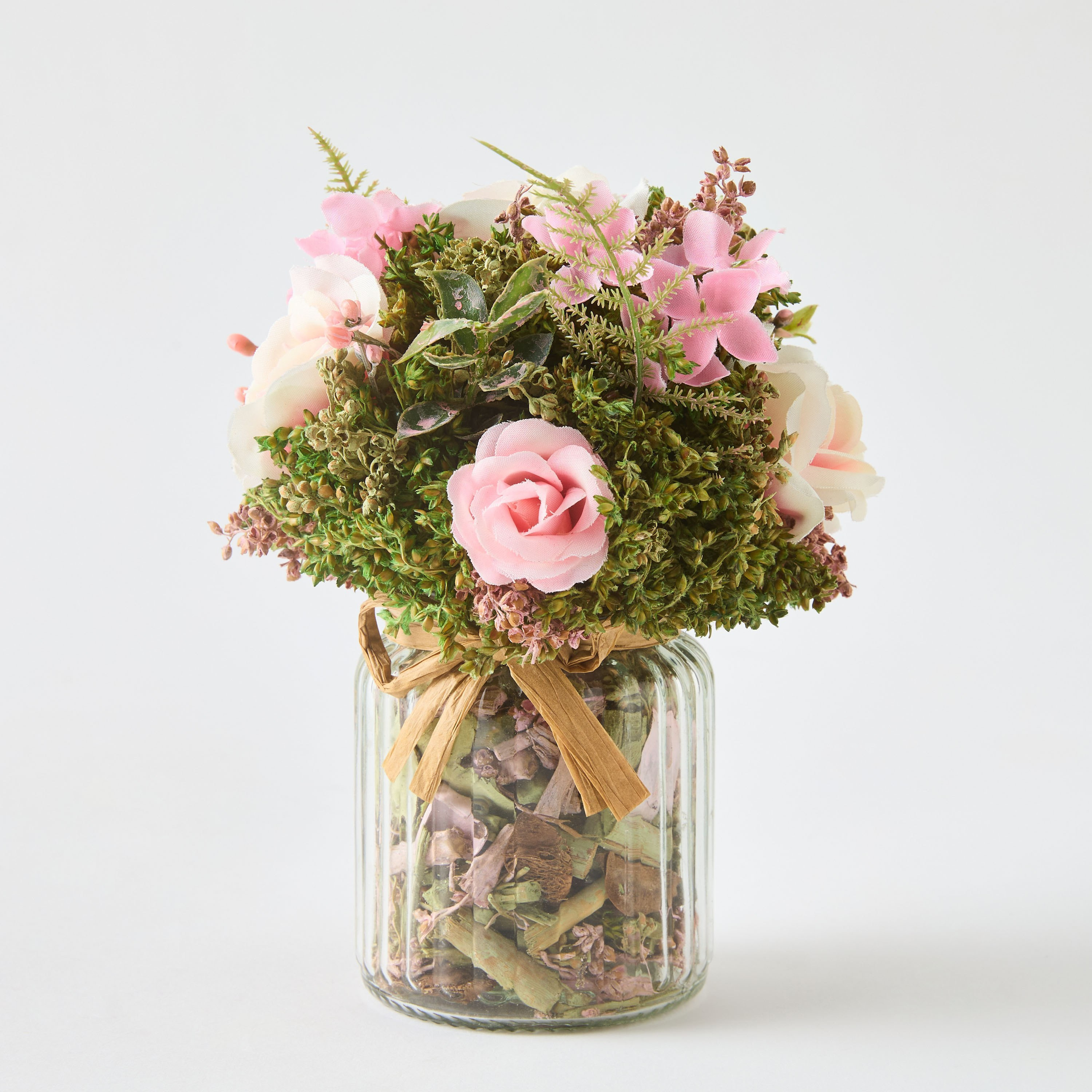 تشكيلة ورود في مزهرية زجاجية مع أزهار مجففة من كيفن - 13x13x18 سم-hbxdecorandfurnishings-homeaccessories-artificialflowersandplants-image-5