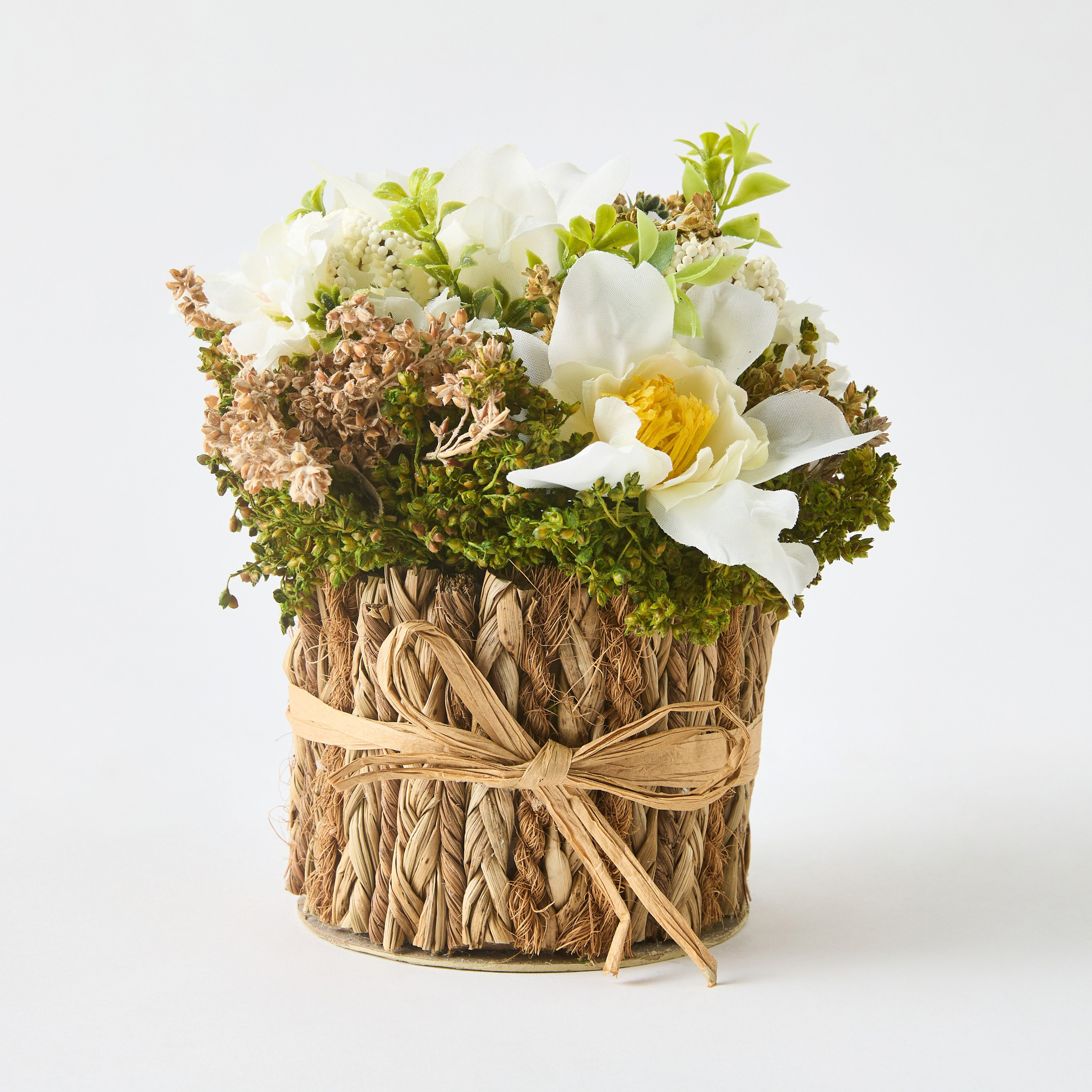 Caven Wild Rose and Daisy Arrangement in Round Woven Basket - 14x14x16 cm-hbxdecorandfurnishings-homeaccessories-artificialflowersandplants-image-5