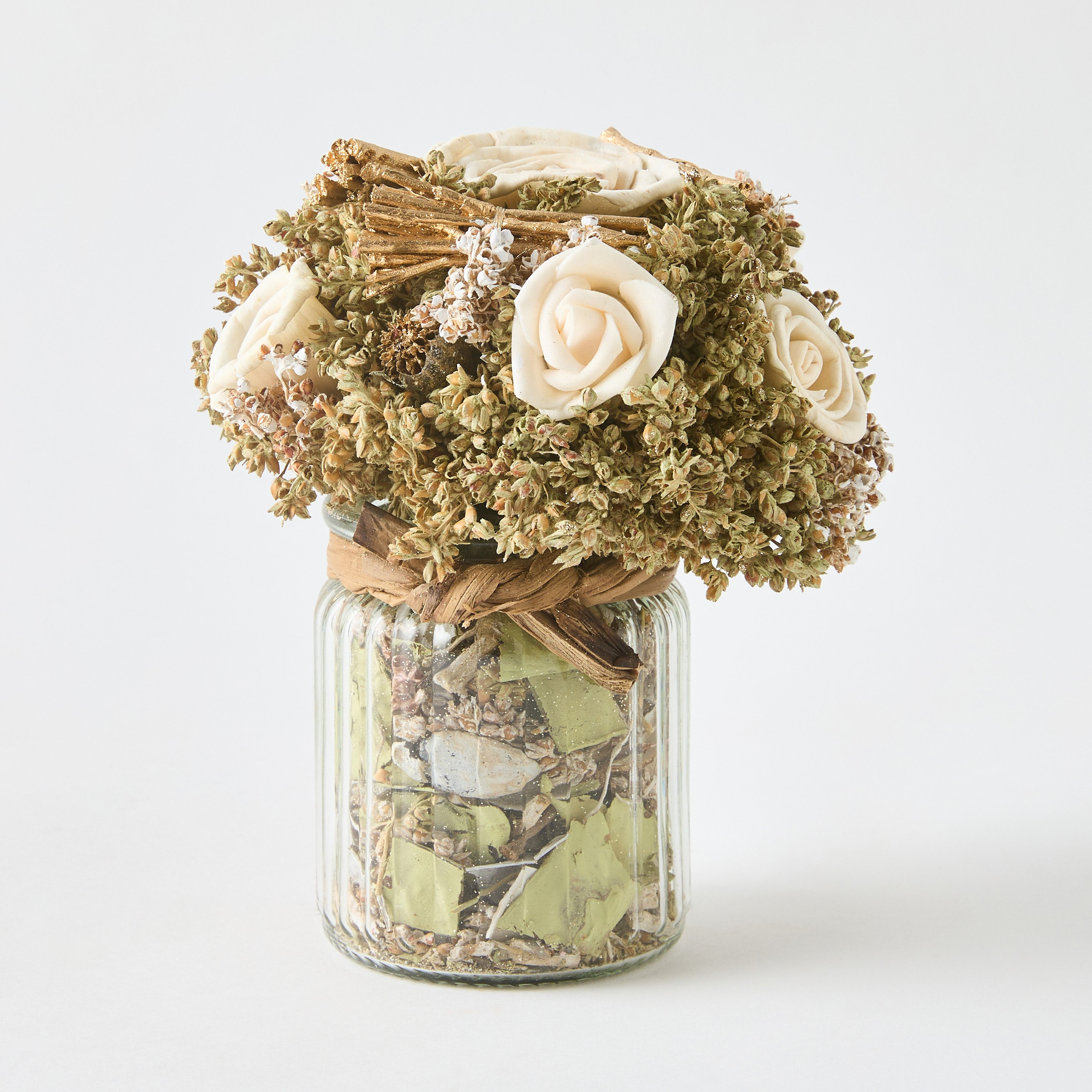 تشكيلة ورود في مزهرية زجاجية مع أزهار مجففة من كيفن - 13x13x16.5 سم-hbxdecorandfurnishings-homeaccessories-artificialflowersandplants-image-5