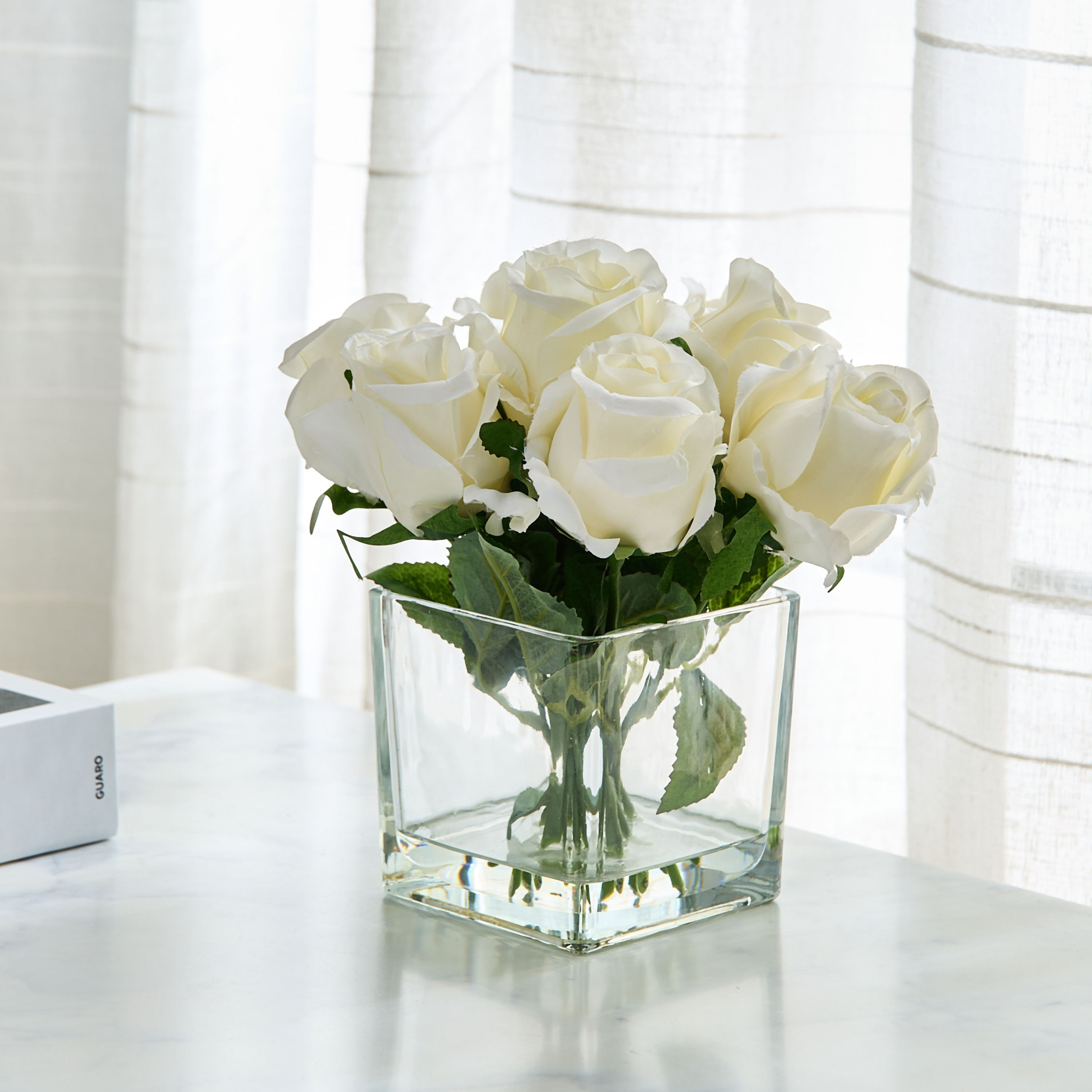 Liara Rose Buds Arrangement with Still Water in Glass Pot - 30 cm-hbxdecorandfurnishings-homeaccessories-artificialflowersandplants-image-1